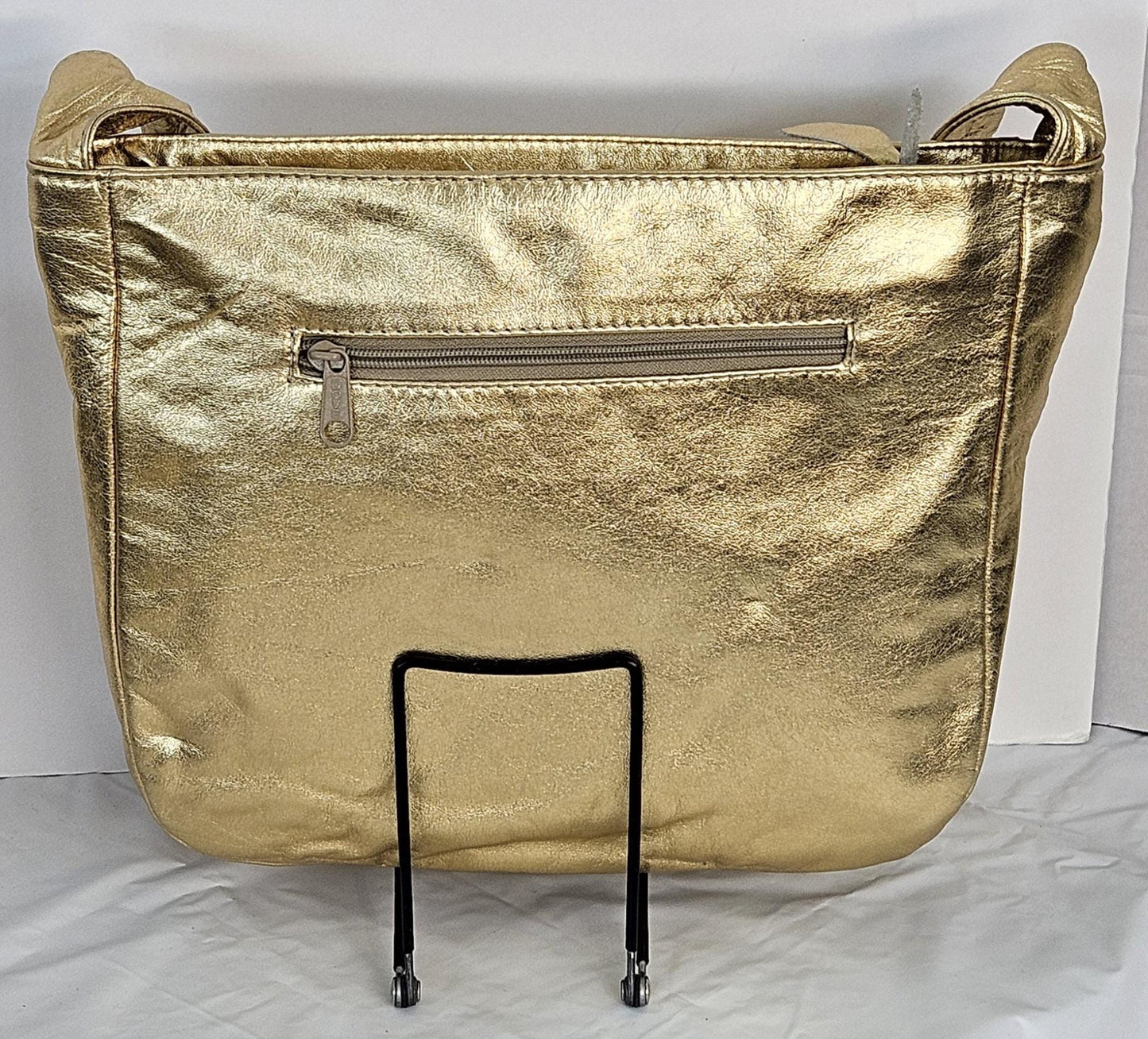 Gold Metallic Leather gold matel Z &buttons design.Handbag!Made in USA.#Tr8003Gmgmz.