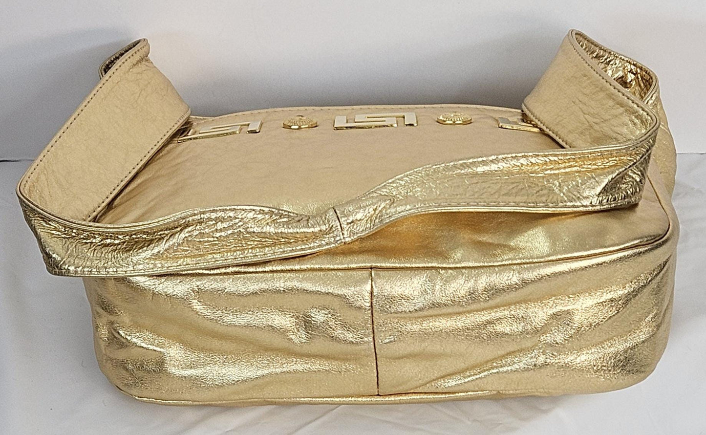 Gold Metallic Leather gold matel Z &buttons design.Handbag!Made in USA.#Tr8003Gmgmz.