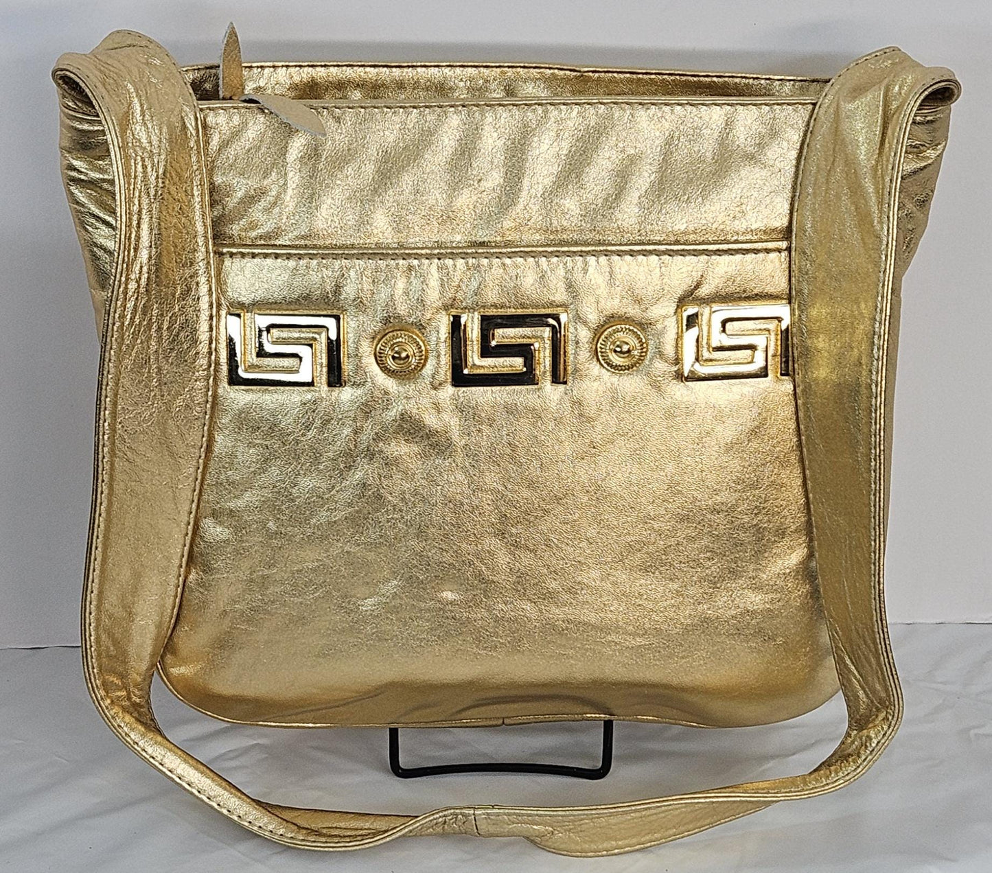 Gold Metallic Leather gold matel Z &buttons design.Handbag!Made in USA.#Tr8003Gmgmz.