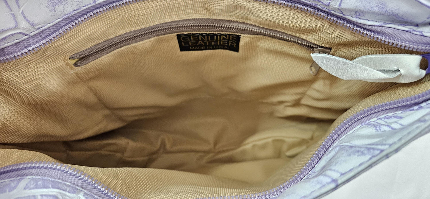 Purple print Leather Handbag! Made in USA.#Tr8003Pp.