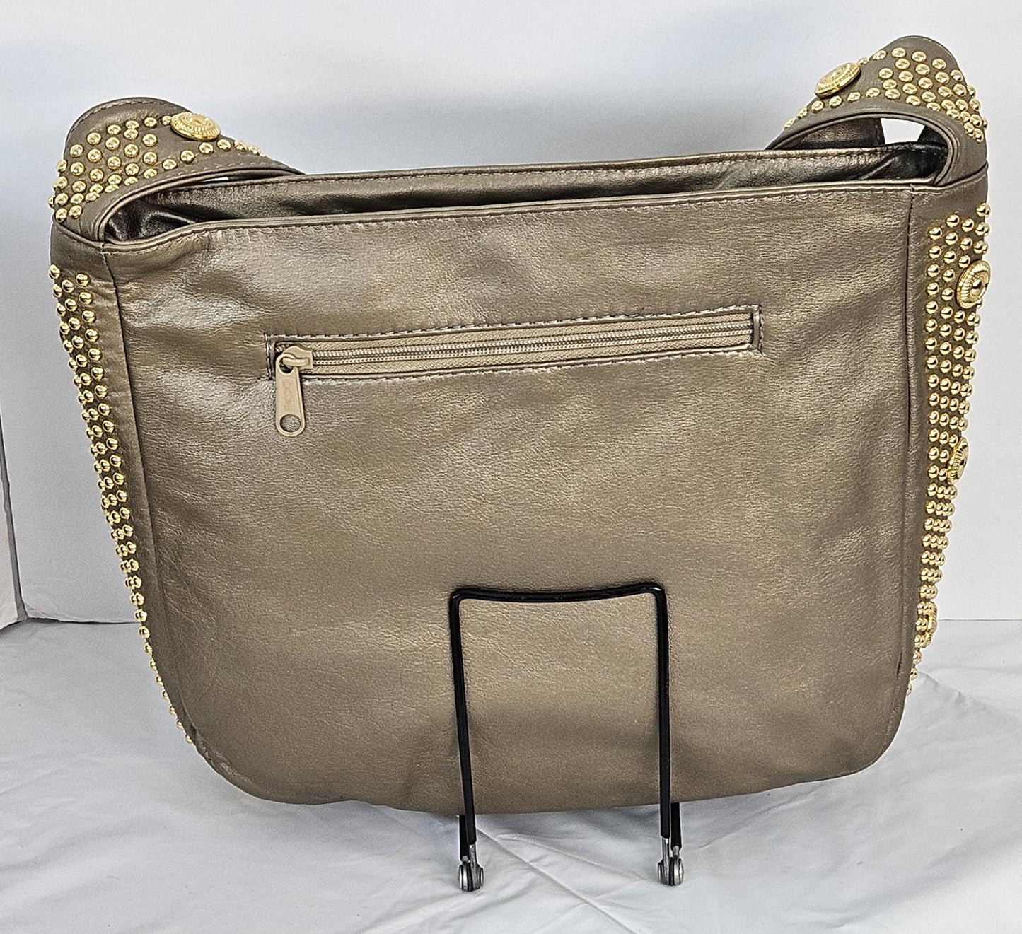 Mocha Leather with gold metal Studs Handbag! #Tr8003Mogs.Made in USA