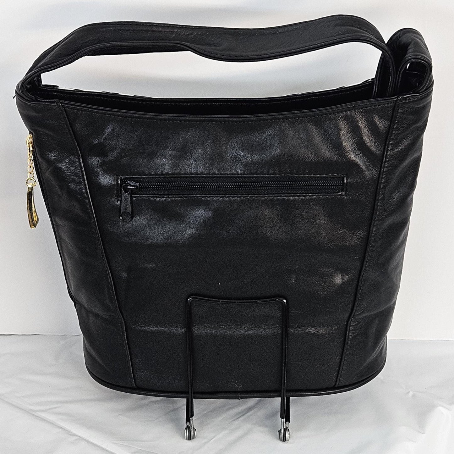 Black with black&White print leather Hand Made handbag!Made in USA!TR8006Bk-bk/Wh/Print.