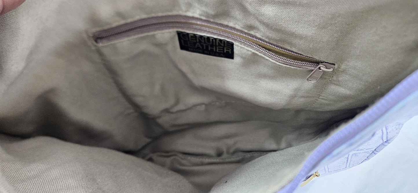 Light Purple print Genuine Leather Handbag! Item#Tr8007LPPrint. Made in USA!