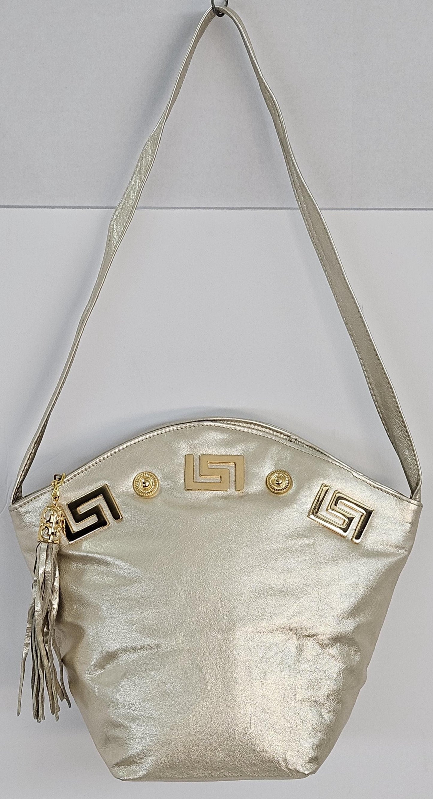 Natural Metallic Luxury Genuine Leather with Gold Z and Butten metal design on Hand Made Handbag!#TR9047-Nm-gmzb Made in USA