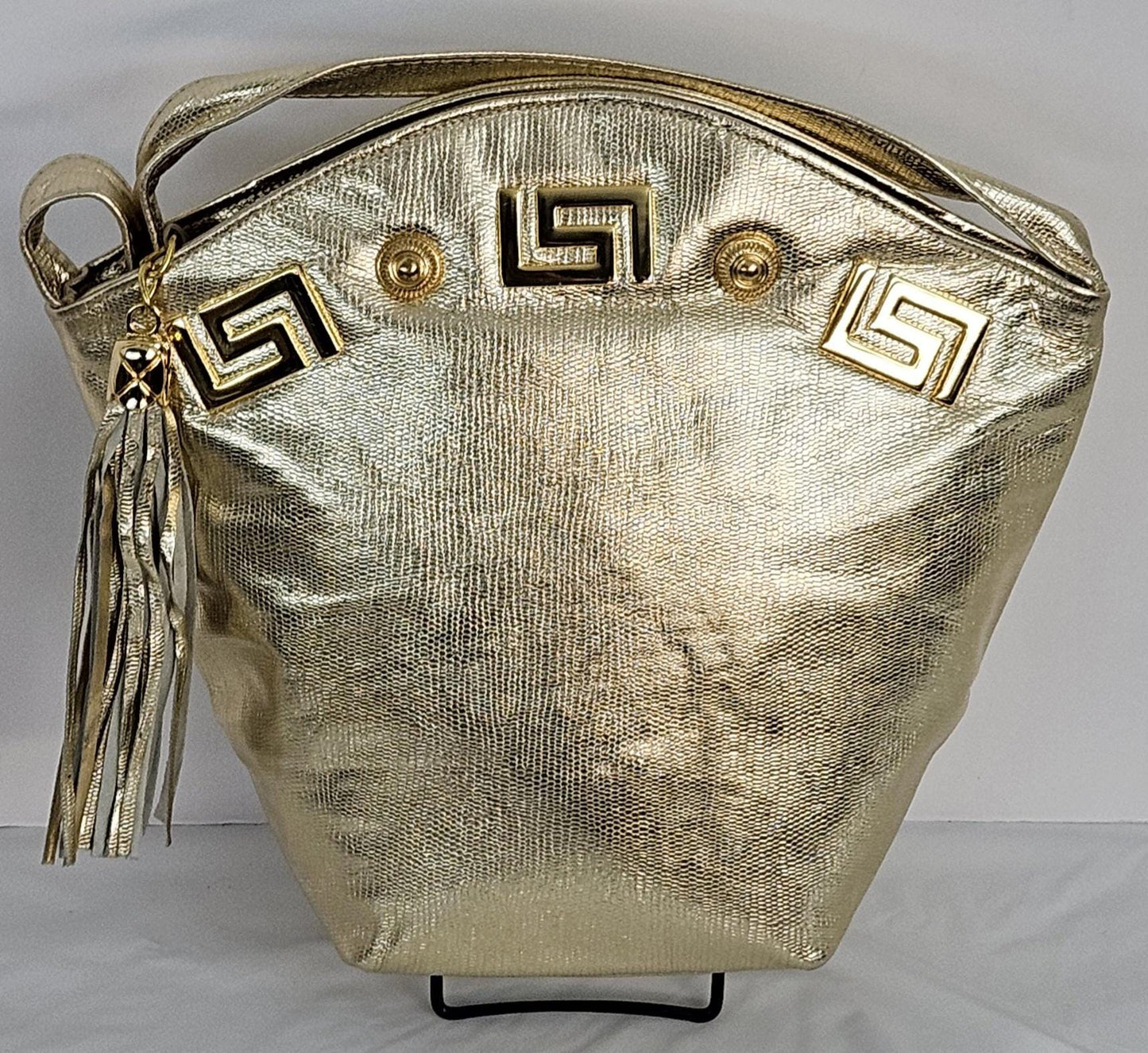Gold metallic Print Genuine Leather with Gold Z and Butten metal design on Hand Made Handbag!#TR9047-G-metallic-p-gmzb Made in USA