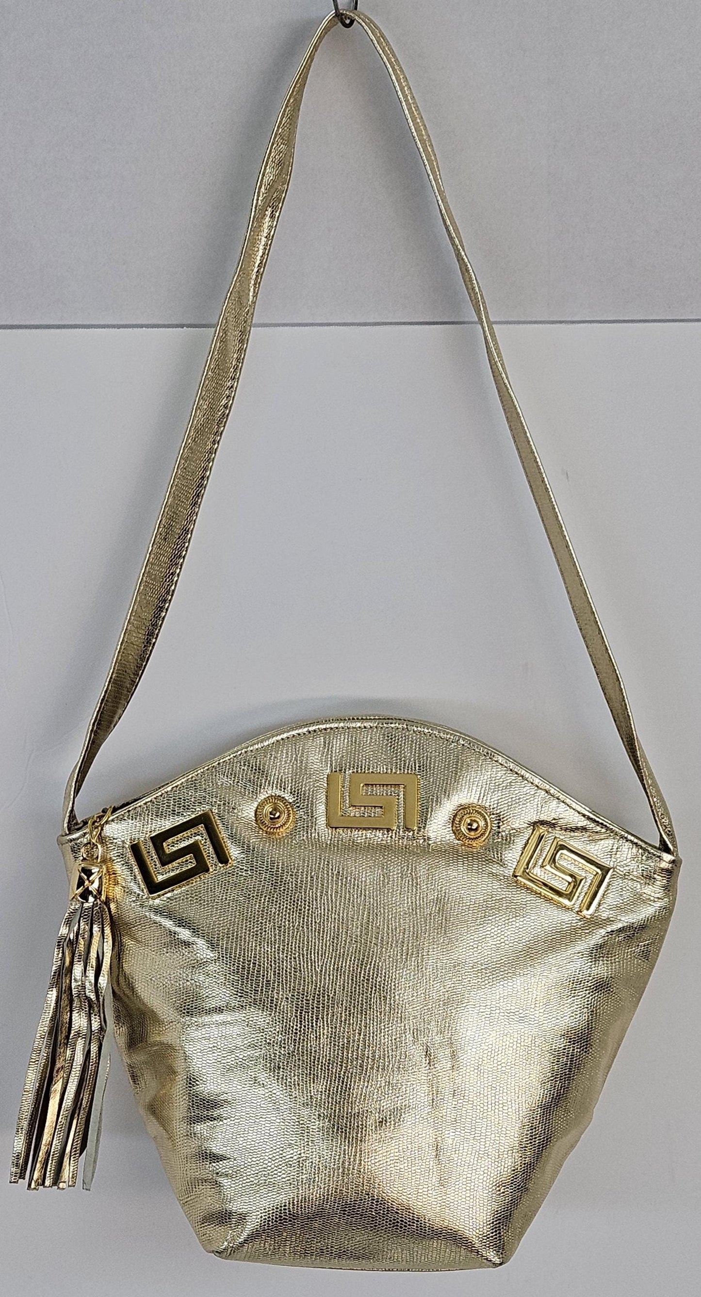 Gold metallic Print Genuine Leather with Gold Z and Butten metal design on Hand Made Handbag!#TR9047-G-metallic-p-gmzb Made in USA