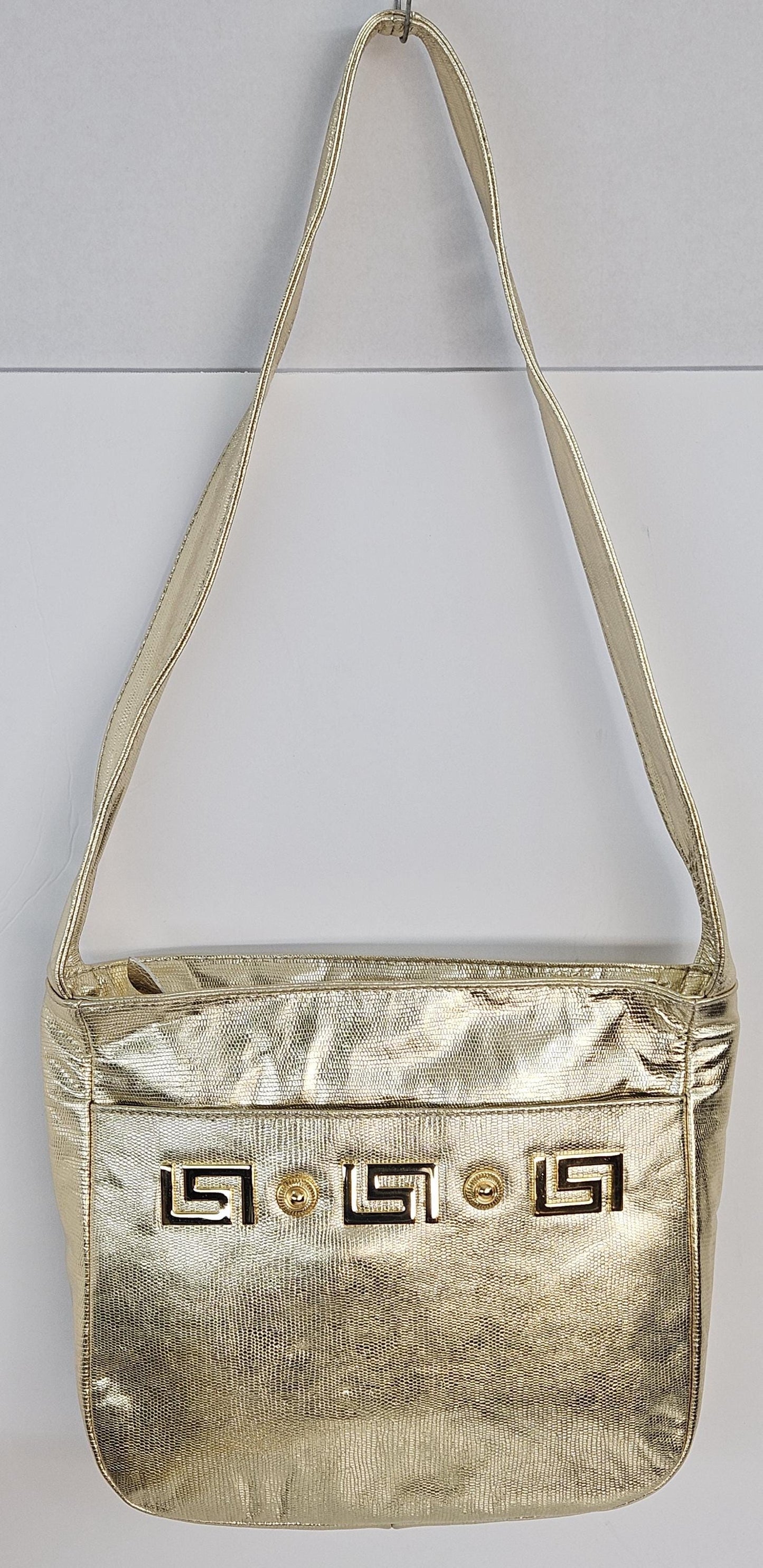 Gold Metallic Print Leather gold matel Z &buttons design.Handbag!Made in USA.#Tr8003Gmpgmz.