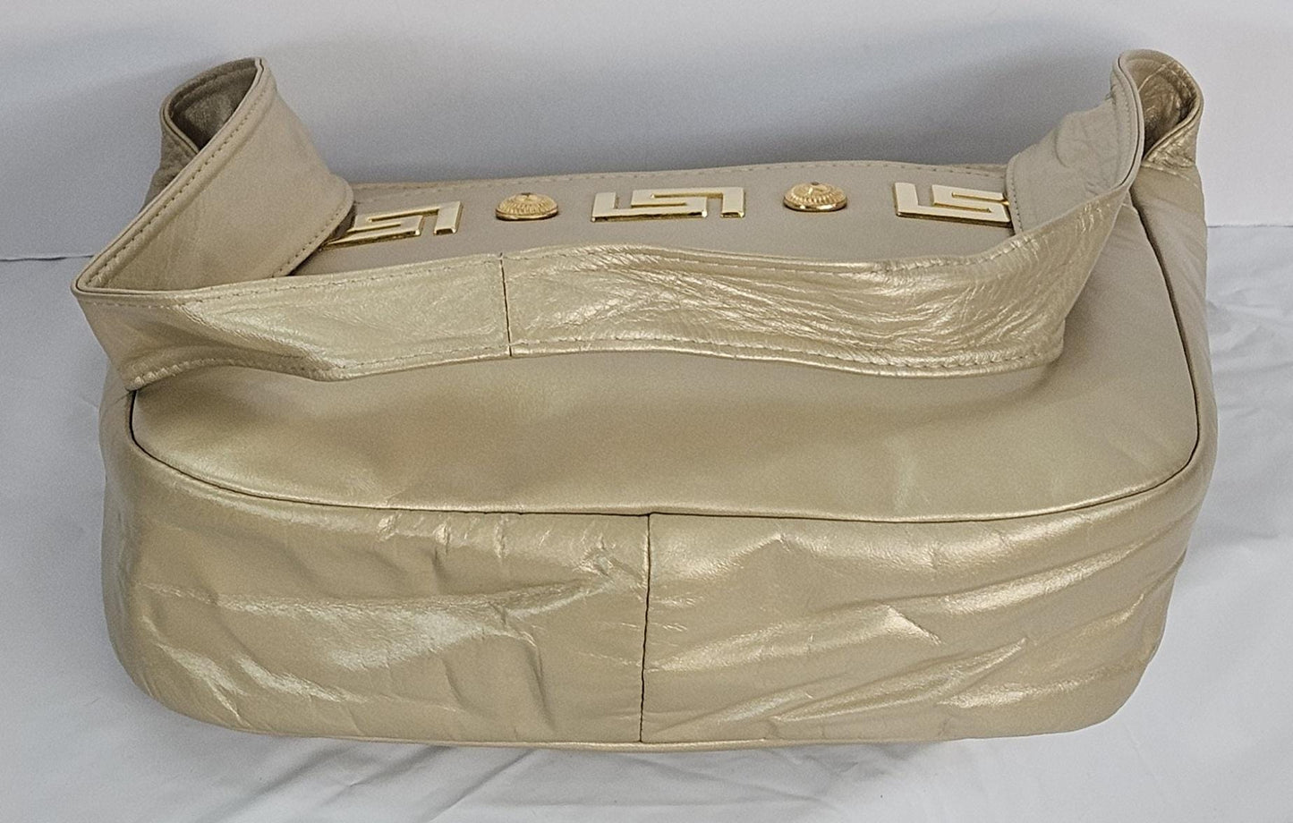 Champagne Leather gold matel Z &buttons design.Handbag!Made in USA.#Tr8003Cham.