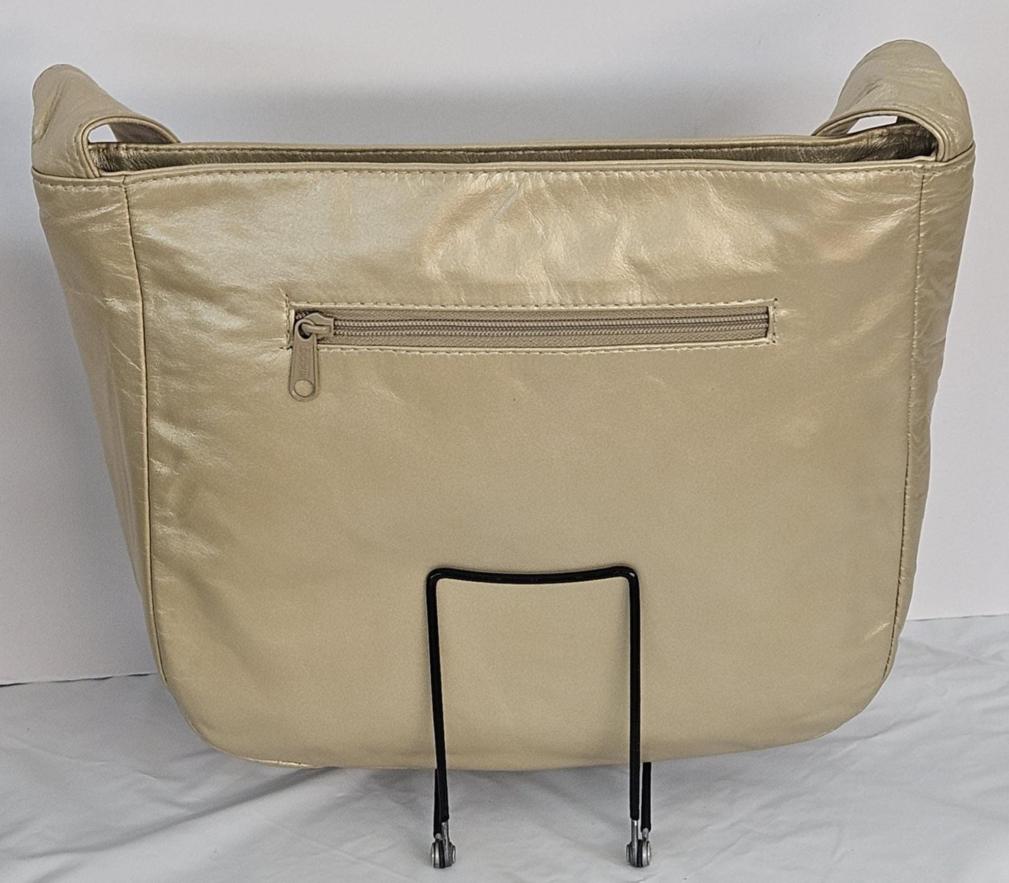 Champagne Leather gold matel Z &buttons design.Handbag!Made in USA.#Tr8003Cham.