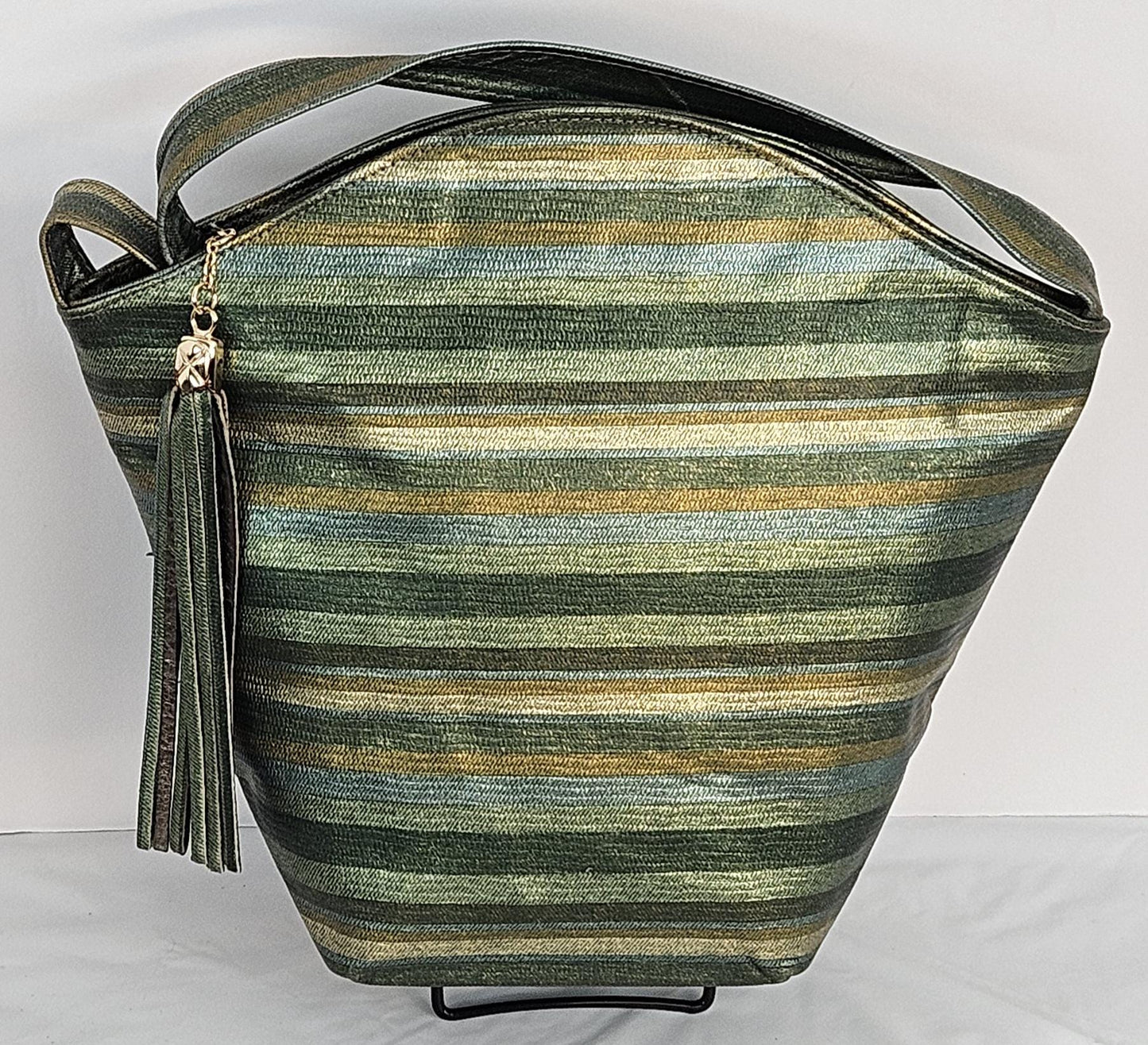 Teal,Green multi print Luxury Genuine Leather Hand Made Handbag!#TR9047-Teal-gr-m.Made in USA!