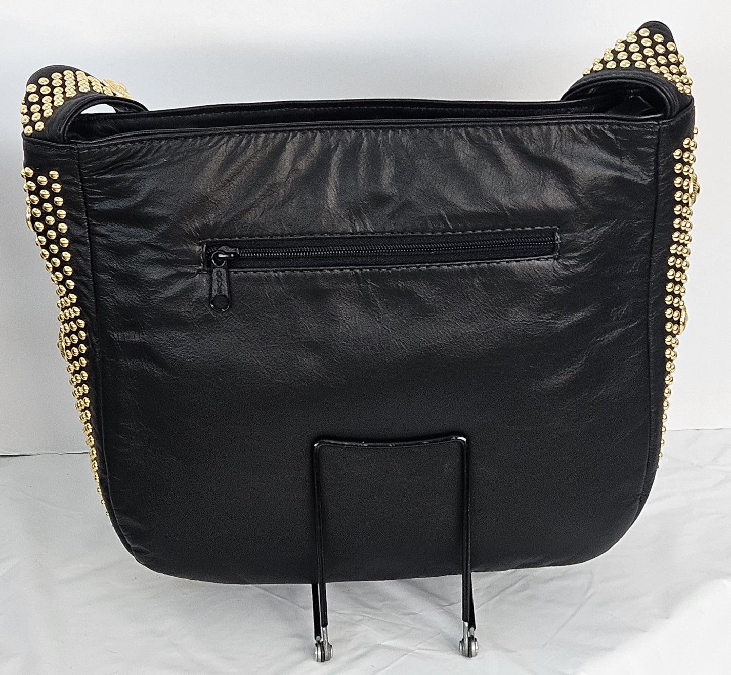 Black Leather with gold metal Studs Handbag! #Tr8003BKgs.Made in USA