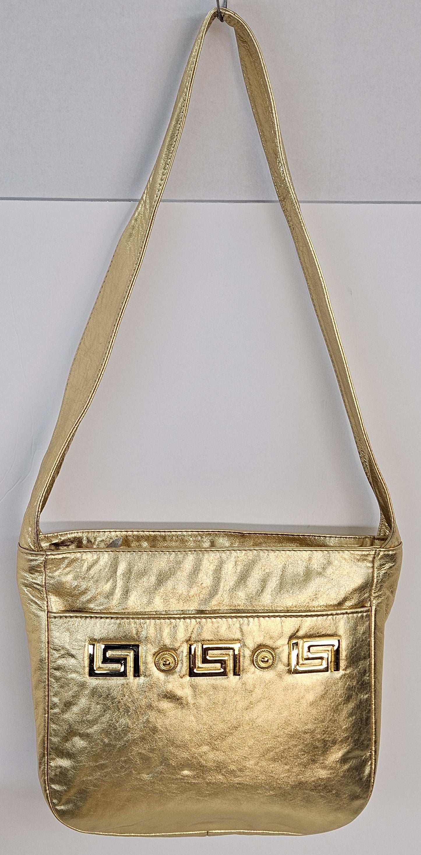 Gold Metallic Leather gold matel Z &buttons design.Handbag!Made in USA.#Tr8003Gmgmz.