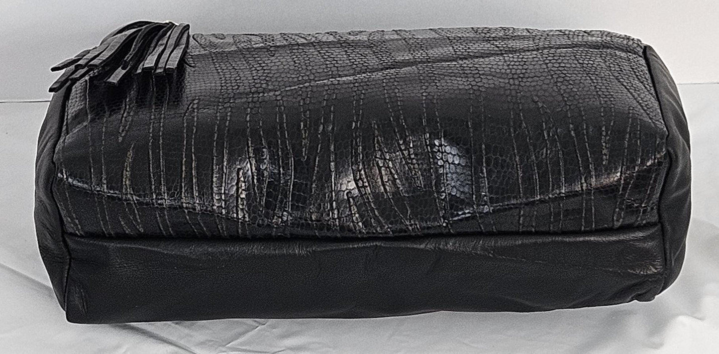 Black Two-Tone print Genuine leather Hand Made Handbag.TR2018Bk-2tp.Made in USA