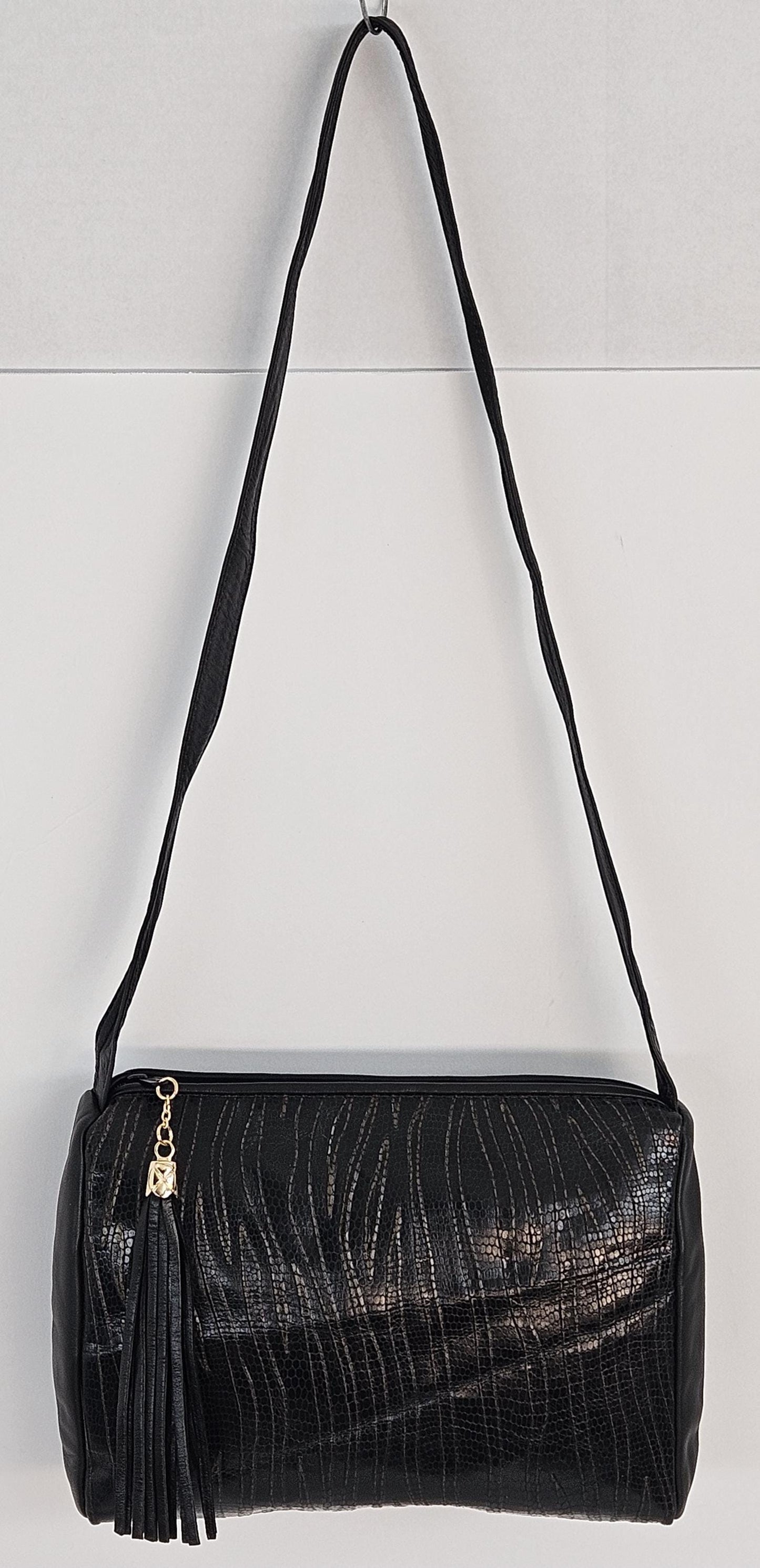 Black Two-Tone print Genuine leather Hand Made Handbag.TR2018Bk-2tp.Made in USA