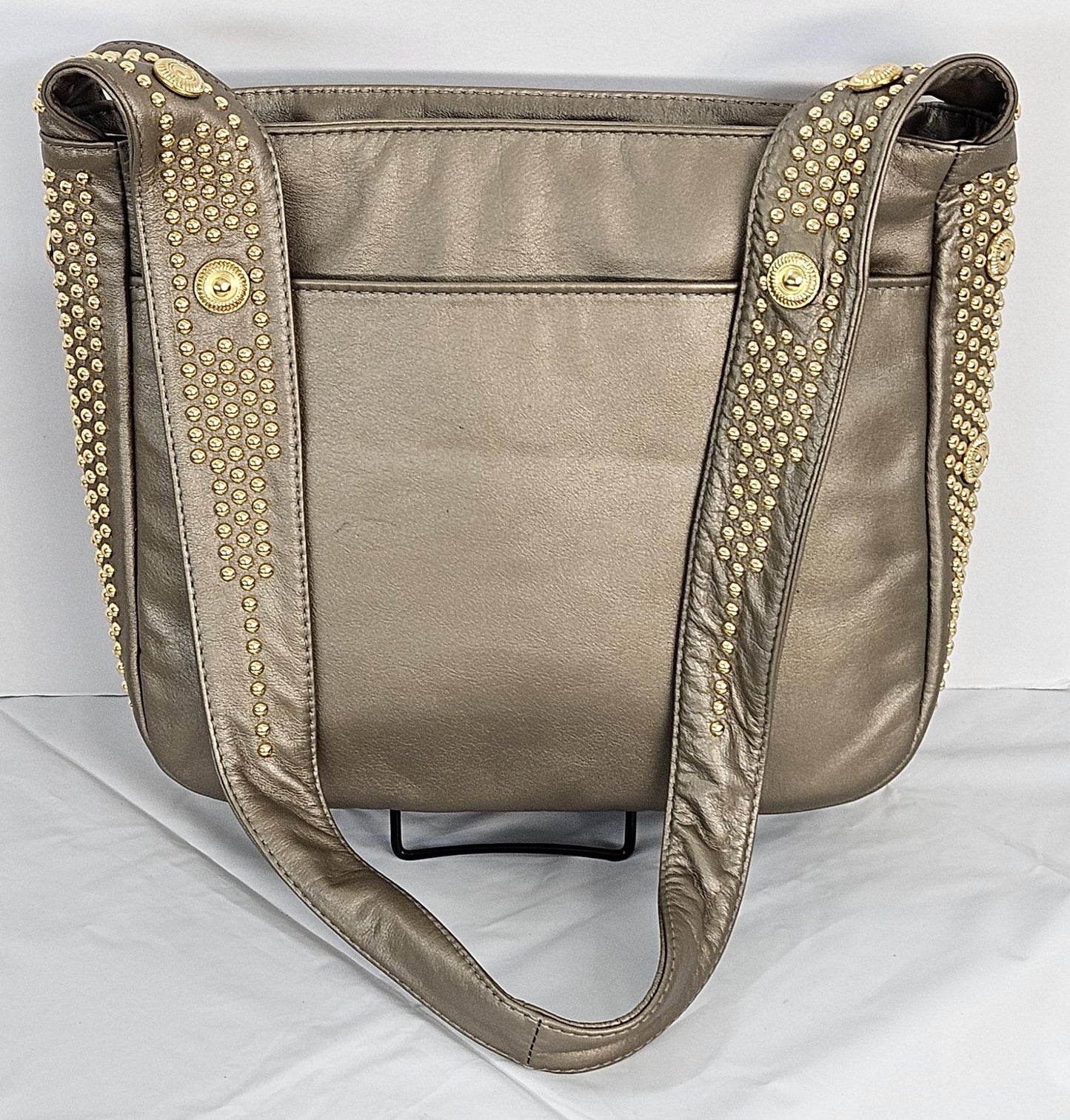 Mocha Leather with gold metal Studs Handbag! #Tr8003Mogs.Made in USA