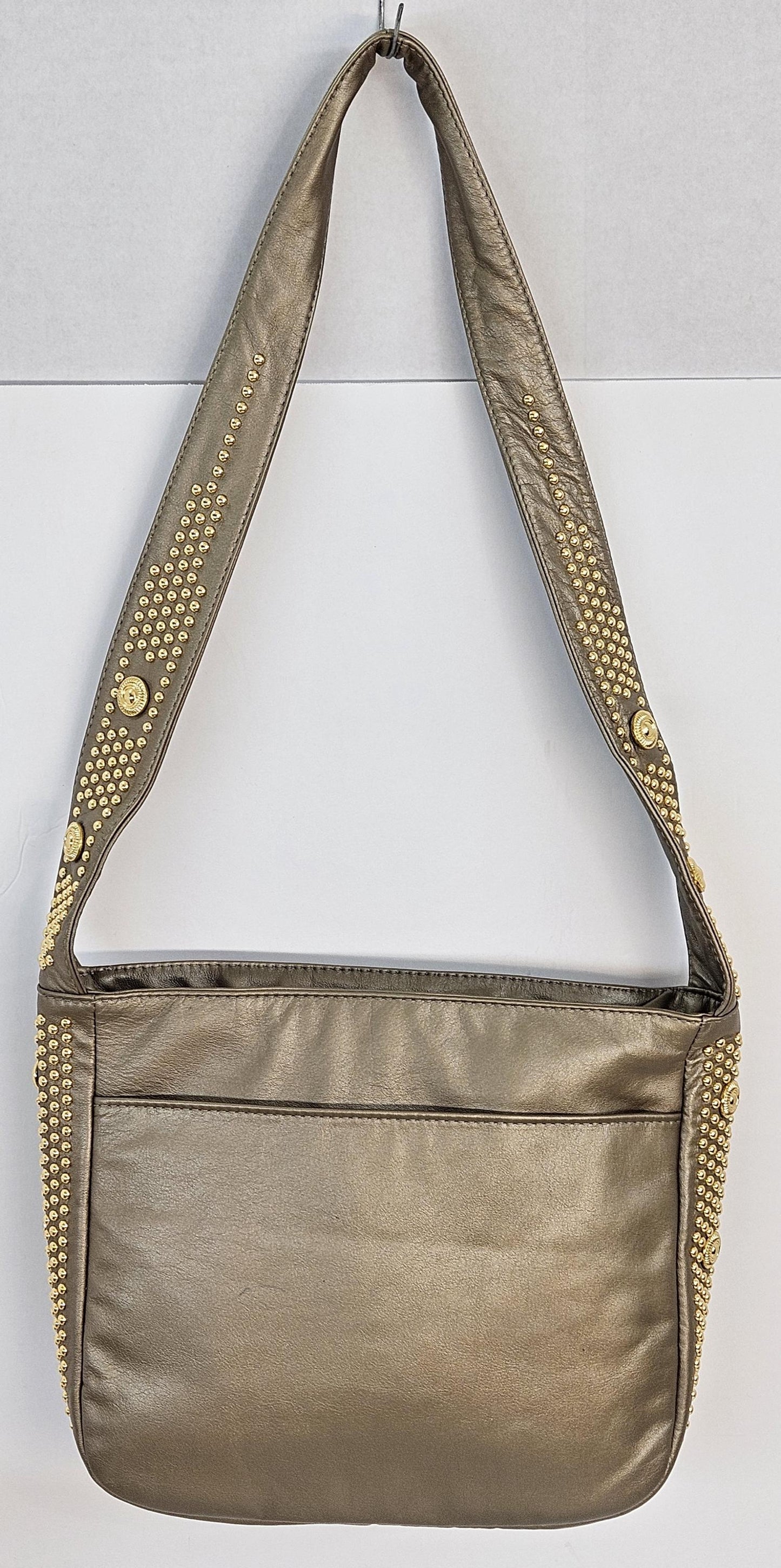 Mocha Leather with gold metal Studs Handbag! #Tr8003Mogs.Made in USA
