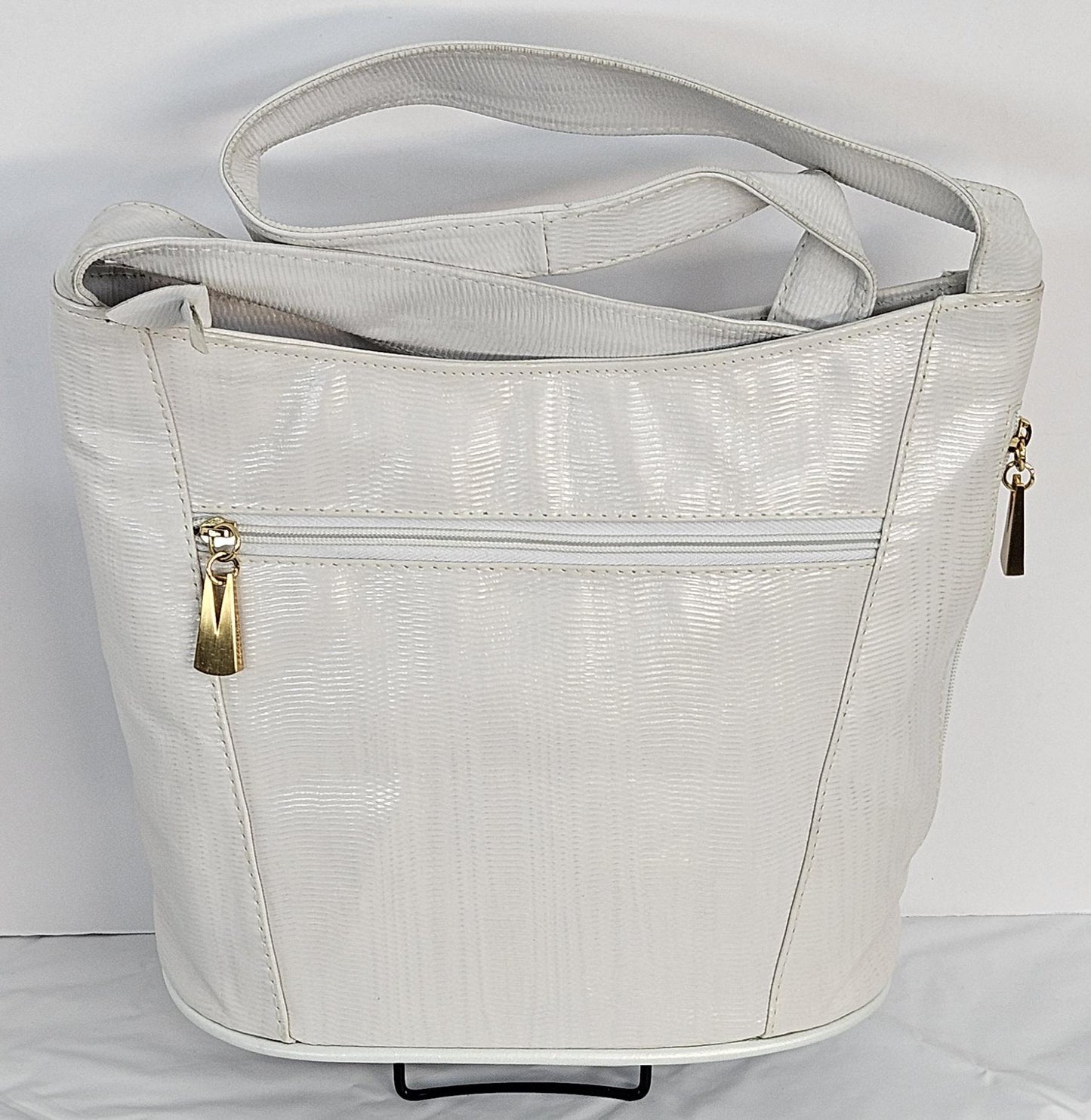 White Print Leather Hand Made Handbag!Made in USA!TR8006Wh-P