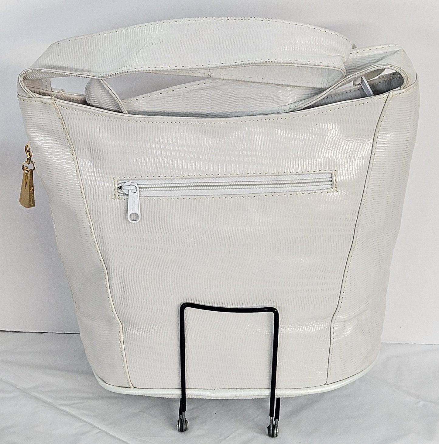 White Print Leather Hand Made Handbag!Made in USA!TR8006Wh-P