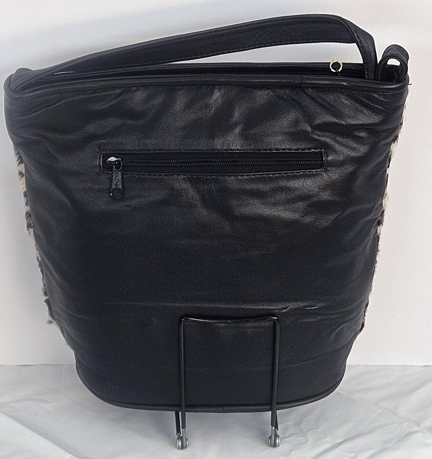 Black with brown mix print Genuine Leather Hand Made Handbag.TR2022bk-brown-m.Made in USA!