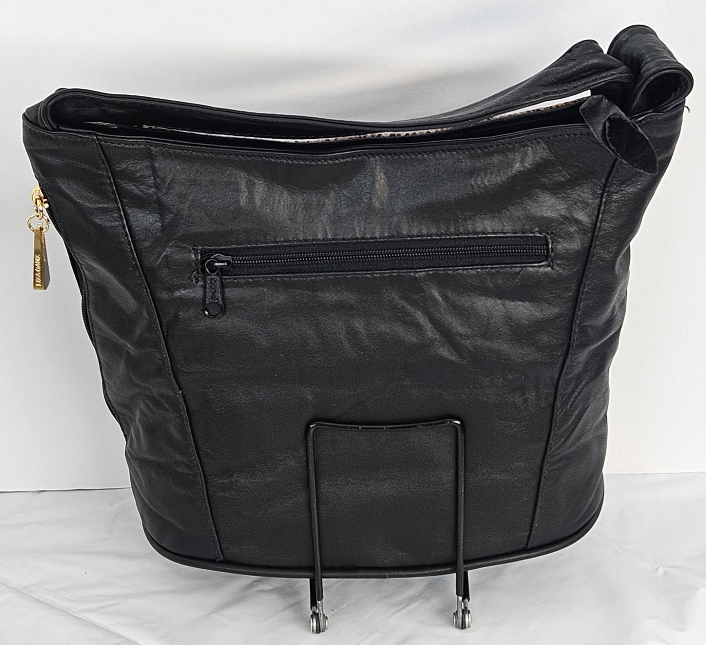 Black with black/brown print leather Hand Made handbag!Made in USA!TR8006Bk-bk/br/Print.