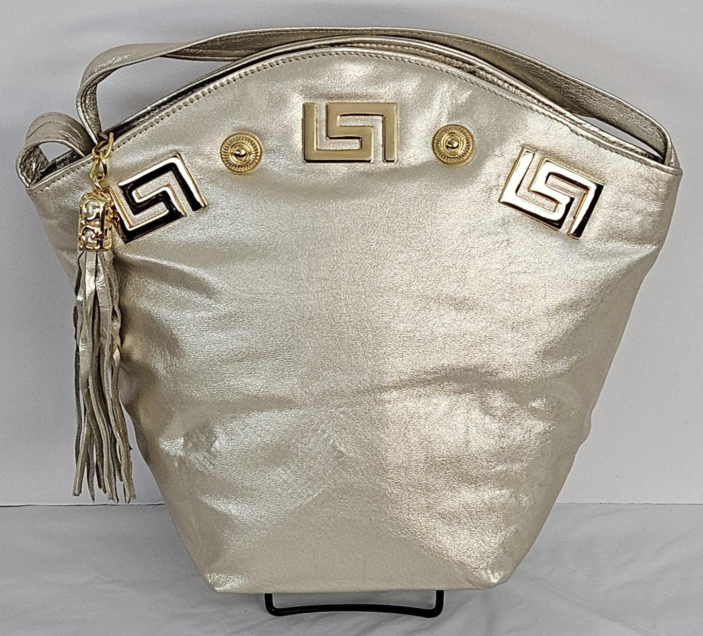 Natural Metallic Luxury Genuine Leather with Gold Z and Butten metal design on Hand Made Handbag!#TR9047-Nm-gmzb Made in USA