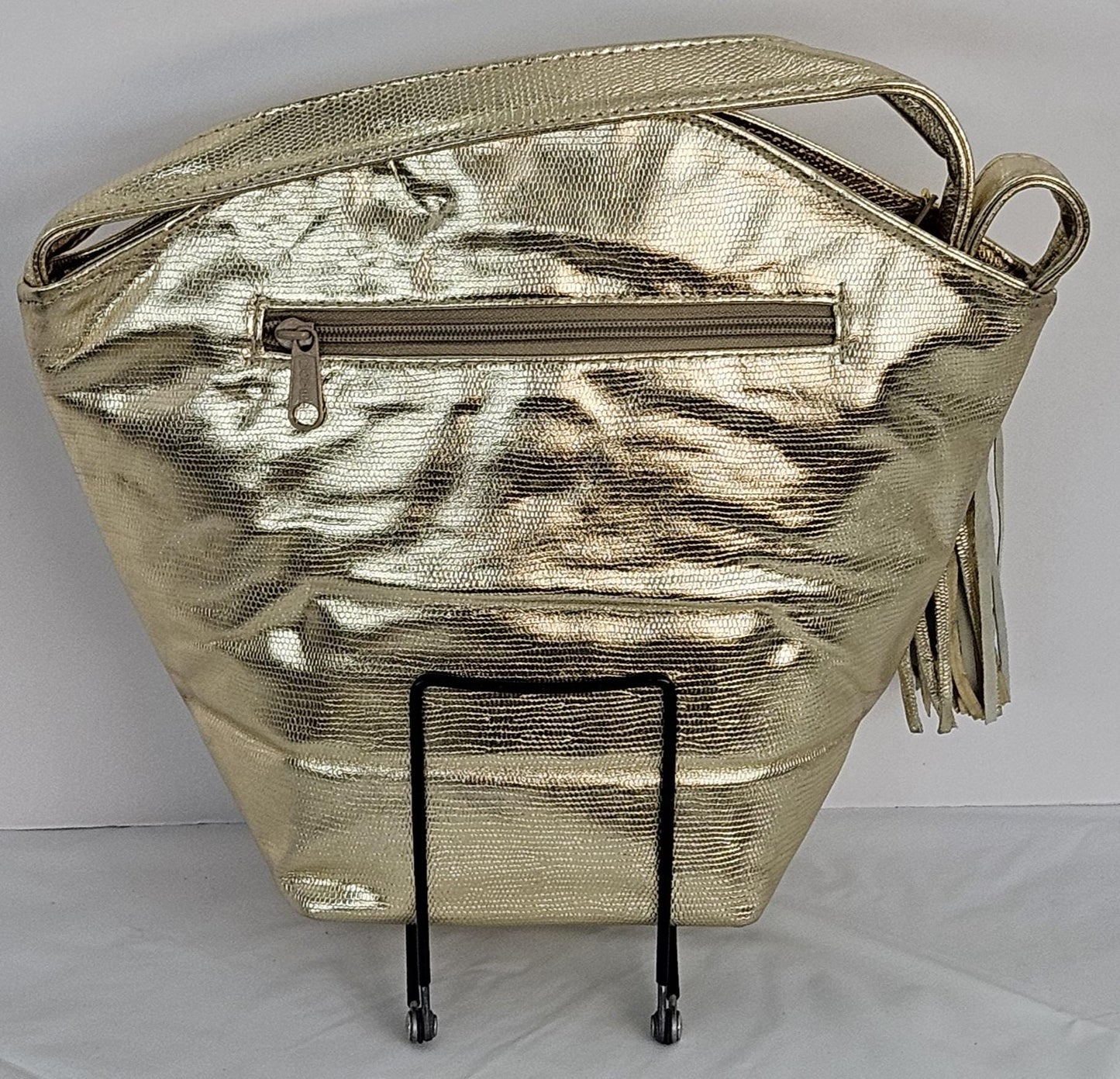 Gold metallic Print Genuine Leather with Gold Z and Butten metal design on Hand Made Handbag!#TR9047-G-metallic-p-gmzb Made in USA