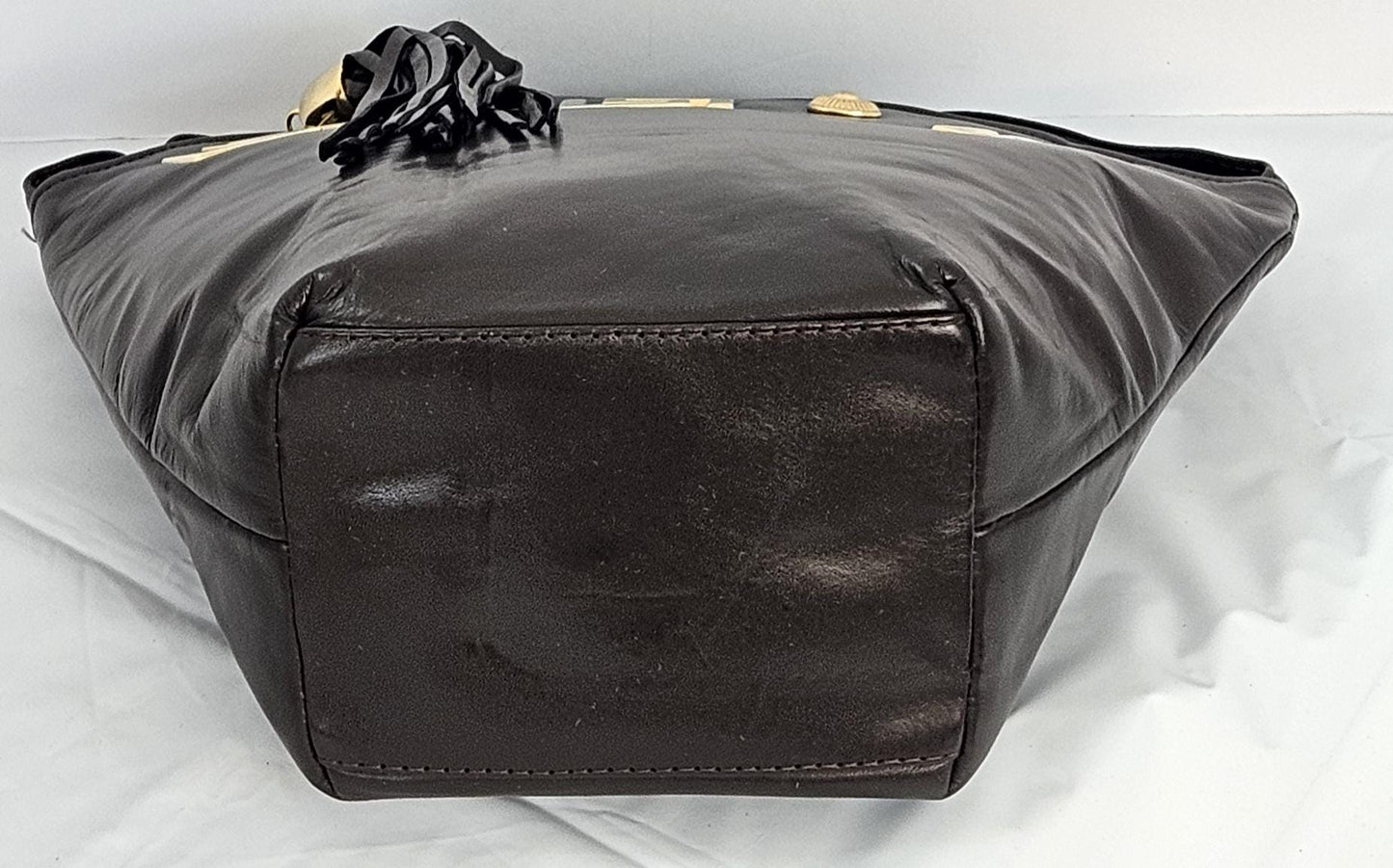 Brown Genuine Leather with Gold Z and Butten metal design on Hand Made Handbag!#TR9047-Brown-gmzb Made in USA