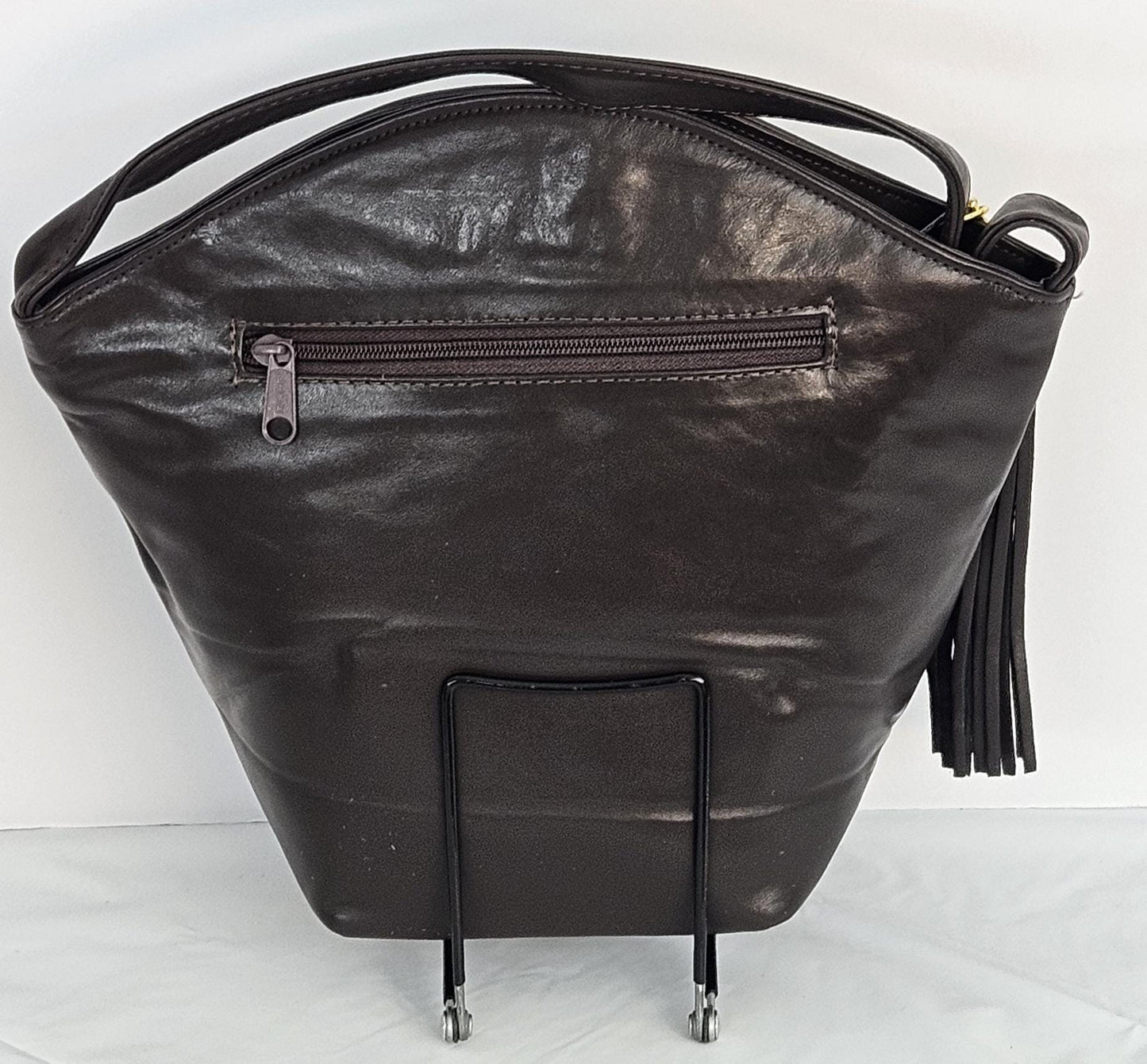 Brown Genuine Leather with Gold Z and Butten metal design on Hand Made Handbag!#TR9047-Brown-gmzb Made in USA