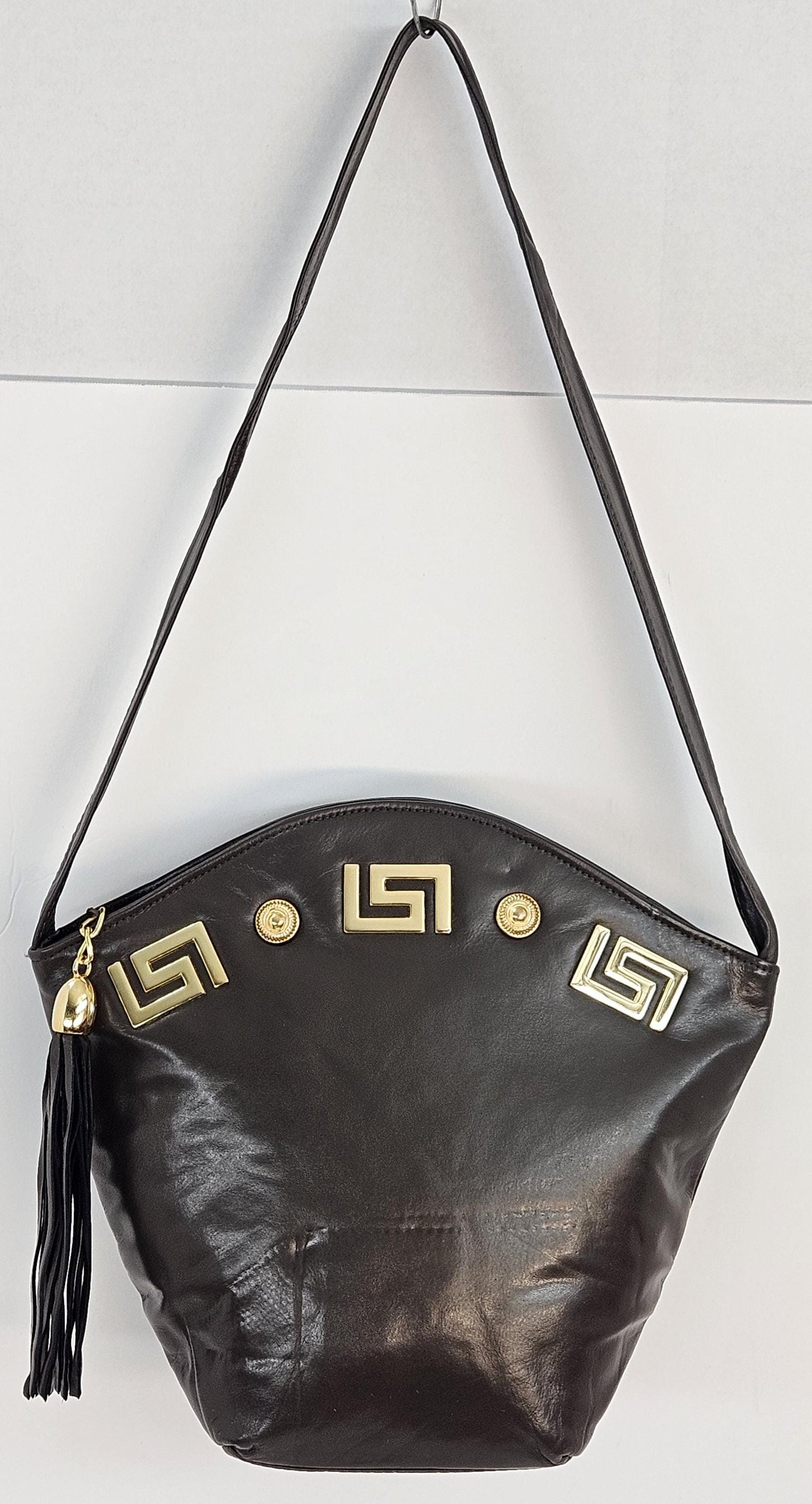 Brown Genuine Leather with Gold Z and Butten metal design on Hand Made Handbag!#TR9047-Brown-gmzb Made in USA