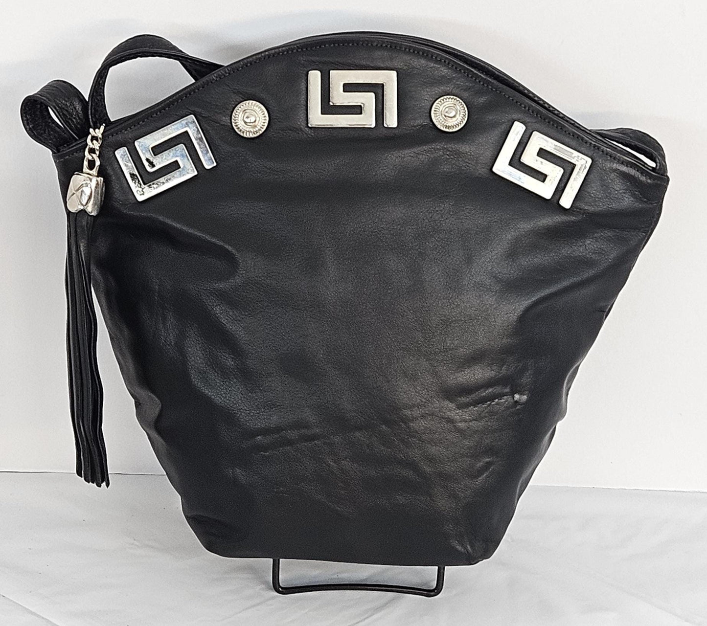 Black Genuine Leather with Silver Z and Butten metal design on Hand Made Handbag!#TR9047-Black-smzb Made in USA