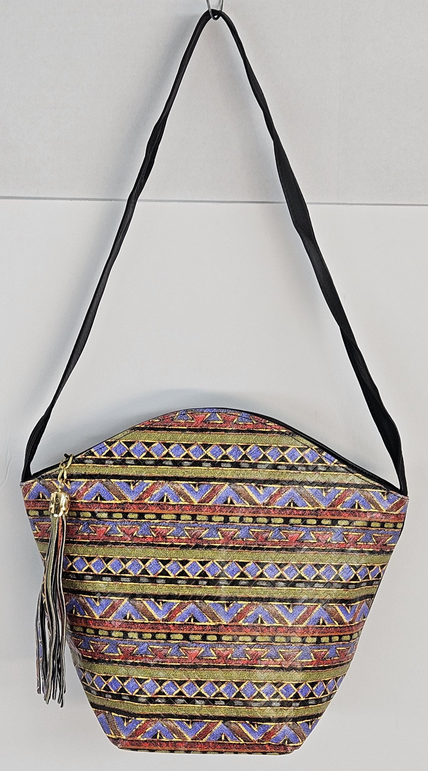 Black with multi print Luxury Genuine Leather Hand Made Handbag!#TR9047-Bk-mp.Made in USA!