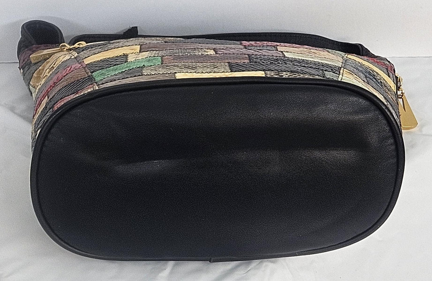Black with Multi Print Zigzag Leather Hand Made Handbag!Made in USA!TR8006Bm-z