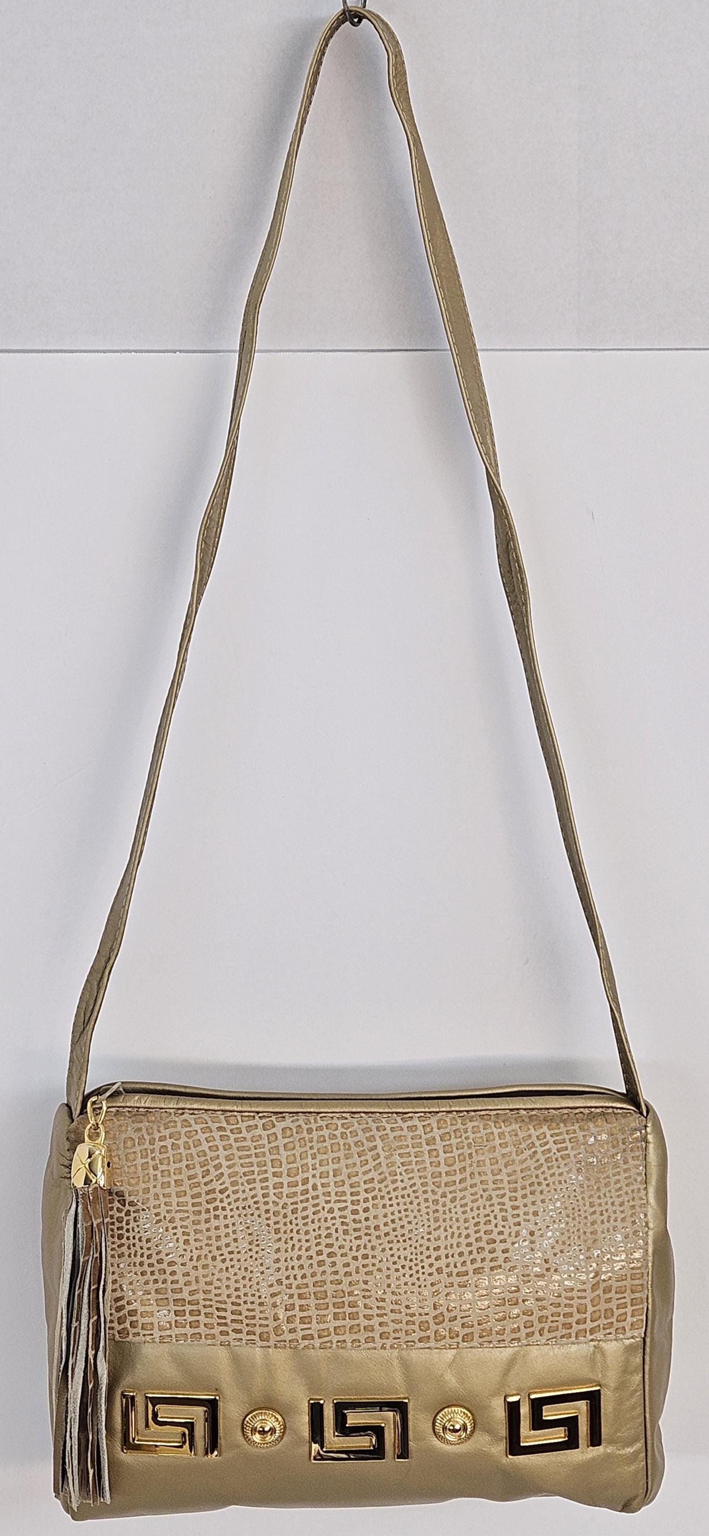 Gold mate with gold mate Print Genuine Leather Hand Made Handbag. Gold matel Z&buttons design#TR2018GMgp-gmzb.Made in USA.