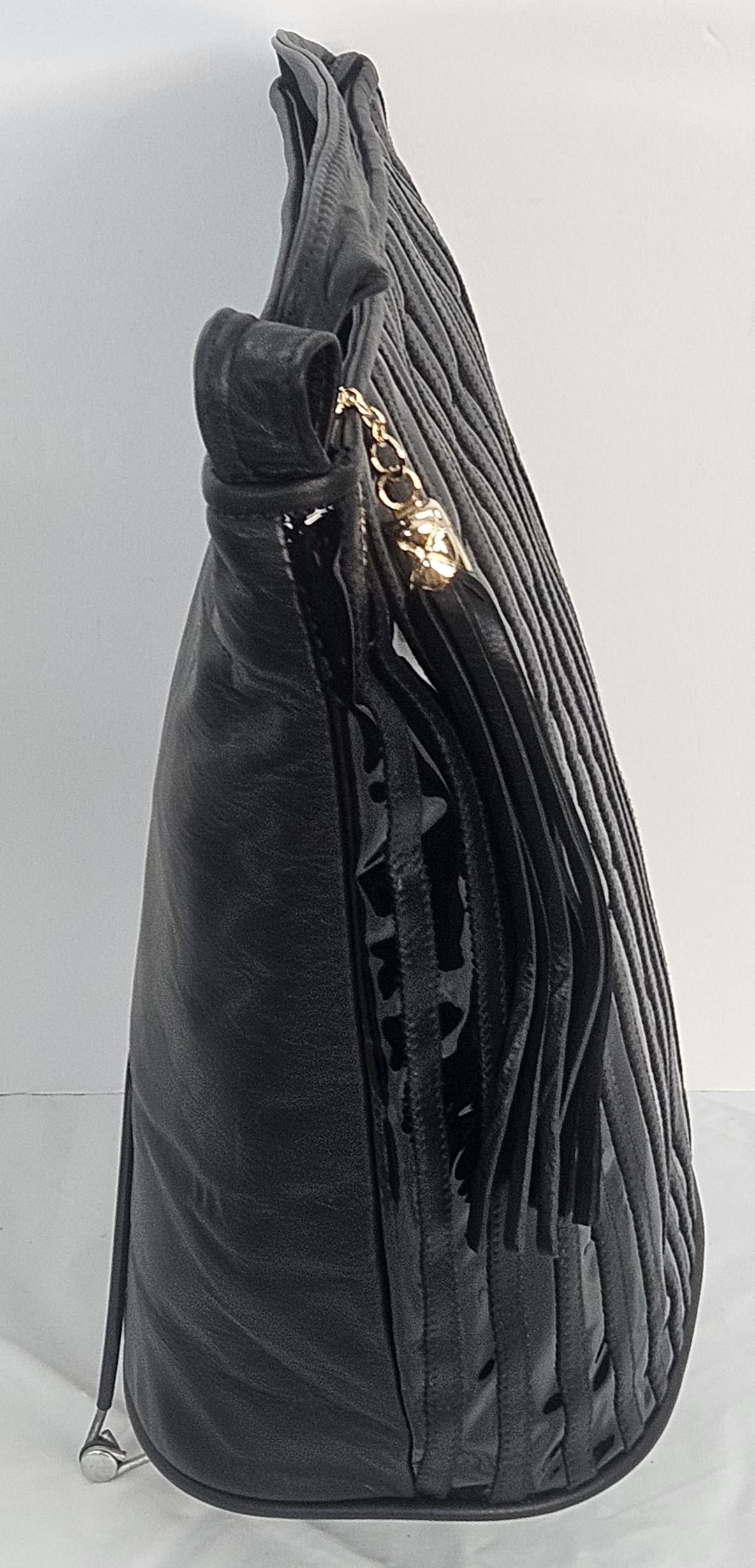 Black with black Patton Stripes Zigzag Genuine Leather Hand Made Handbag.#TR2022Bk-bpatton.Made in USA!