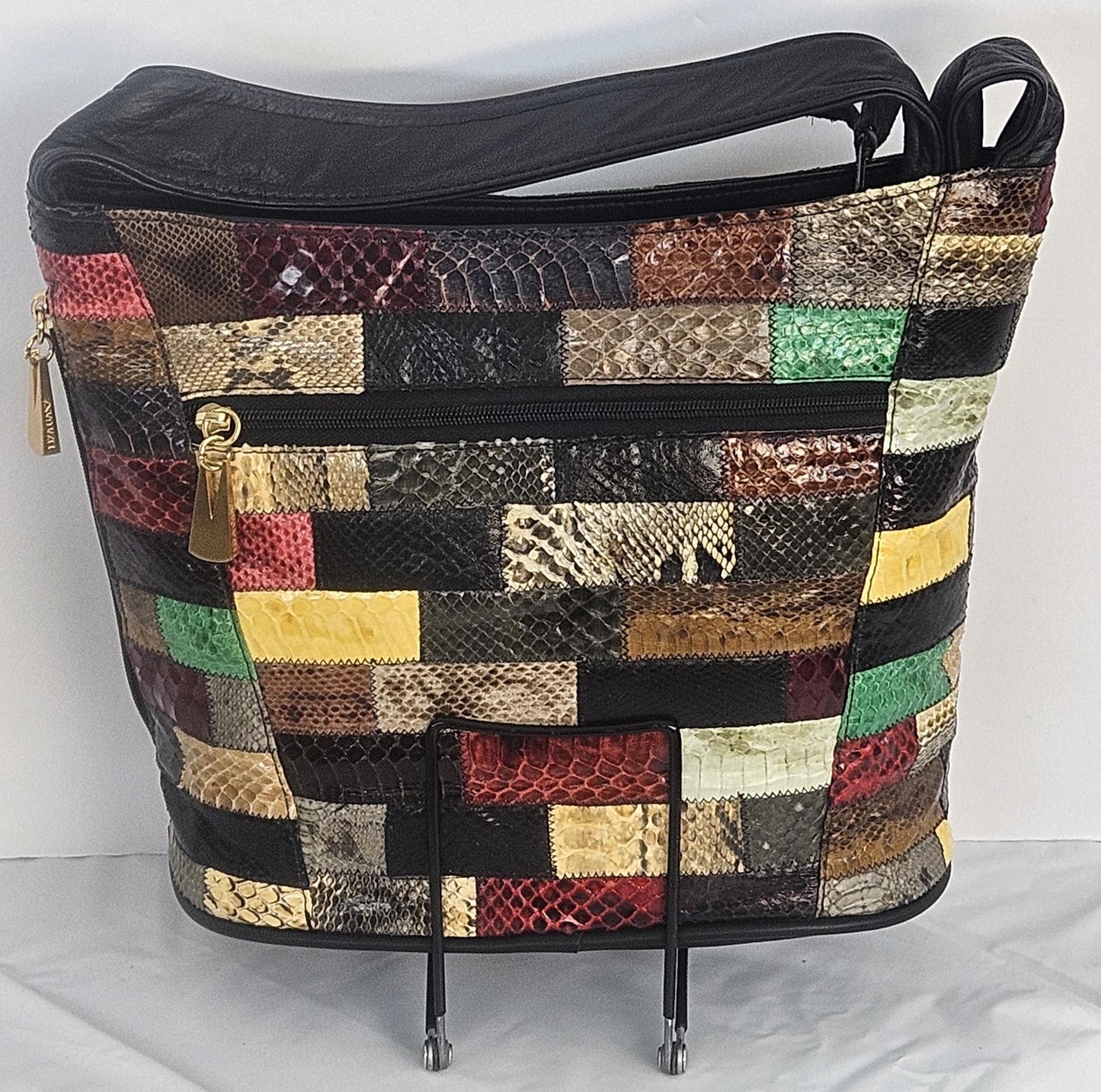 Black with Multi Print Zigzag Leather Hand Made Handbag!Made in USA!TR8006Bm-z
