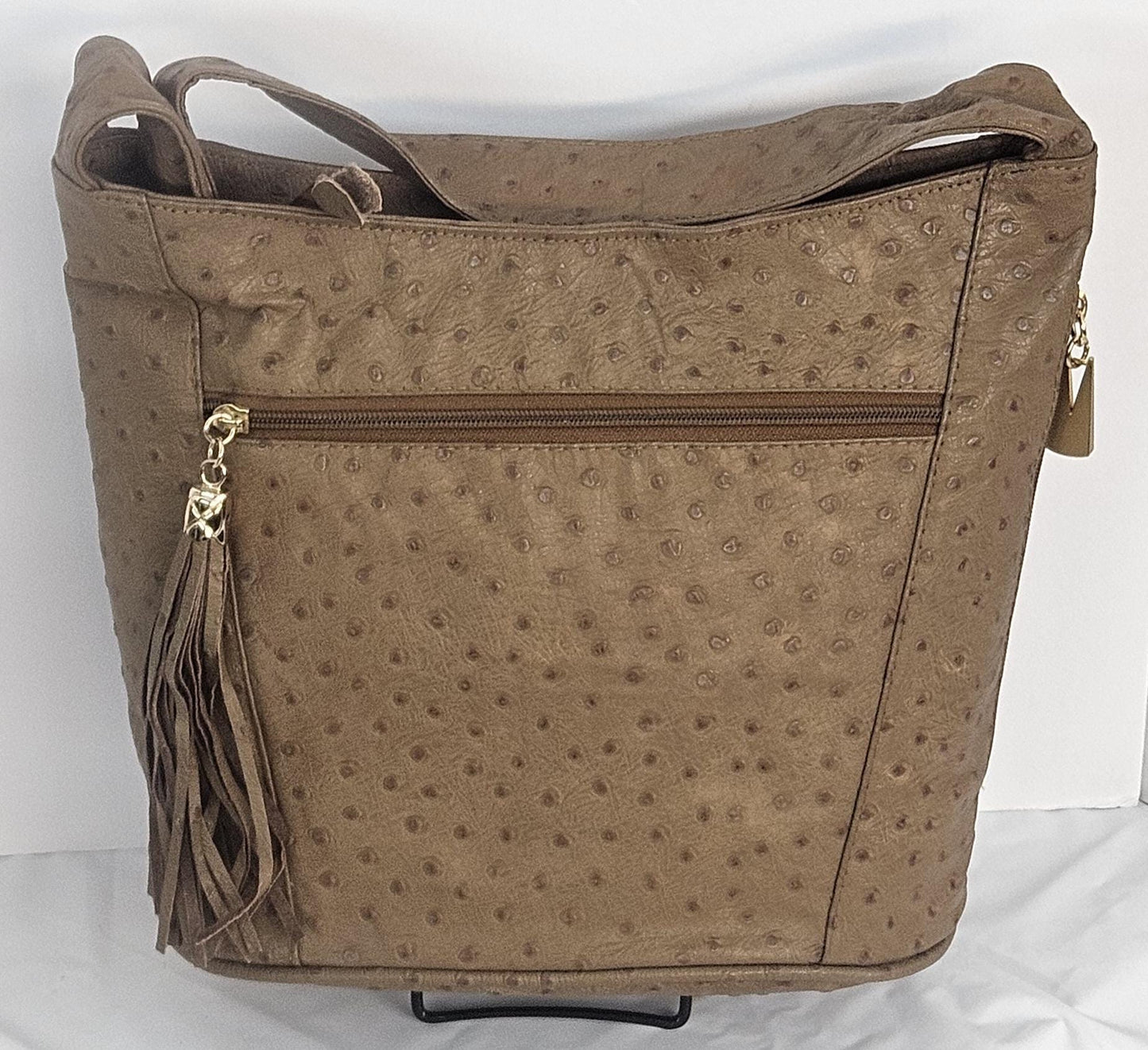 Topaz Ostrich Print Leather Hand Made Handbag!Made in USA!TR8006Top-O