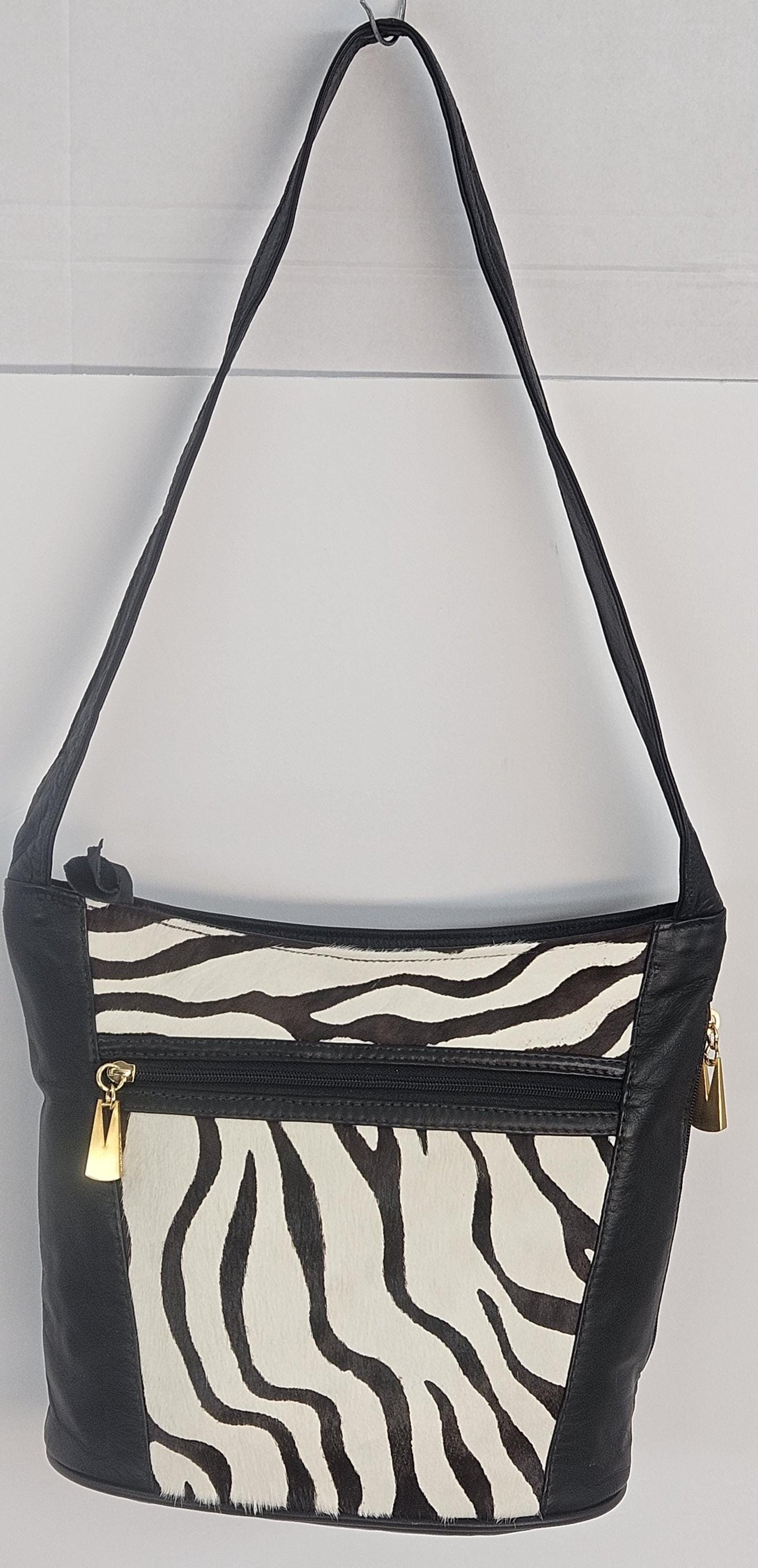 Black with black&white Zibra print leather Hand Made handbag!Made in USA!TR8006Bk-bkWh-zb-Print.