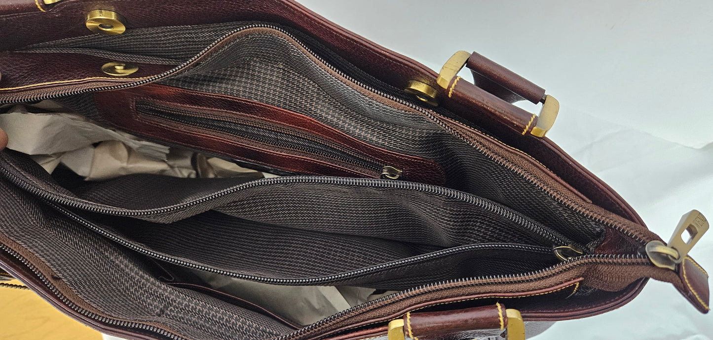 Wine Genuine Leather Handbag #TRA4 wine 3 compartment