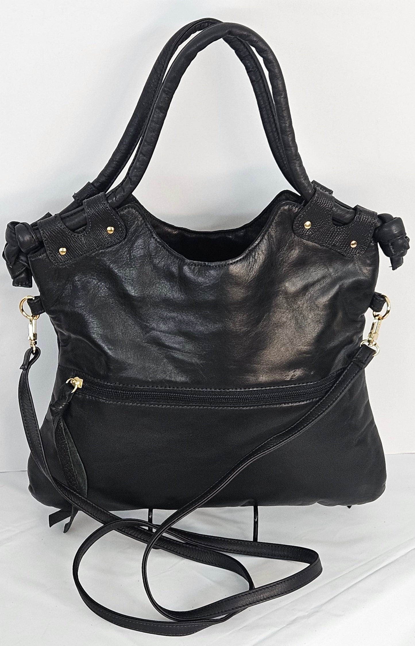 Black Genuine Leather bag #TR11-12.Made in USA.