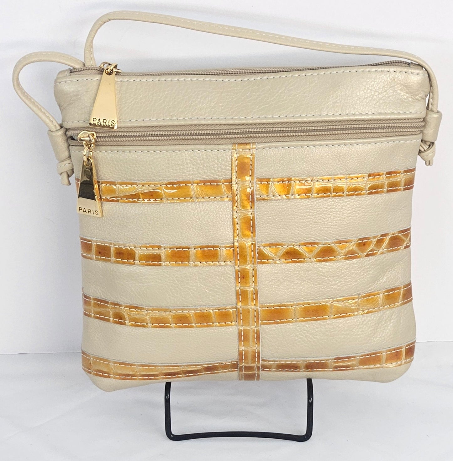 Champagne with yellow Crocodile Look Genuine Leather Handbag.Tr#p155cgcgp.(101724)
