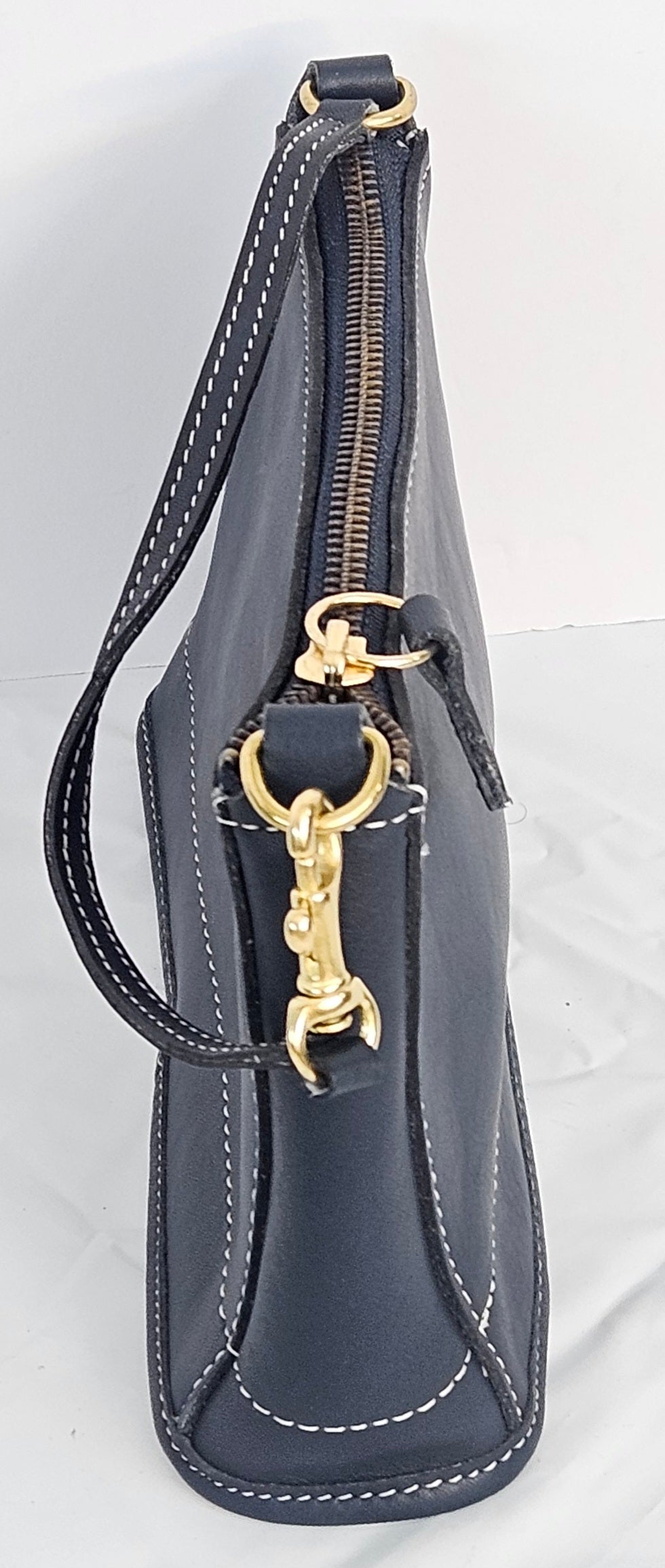 Navy Cowhide Genuine Leather wrist Handbag.TRH8Navy.