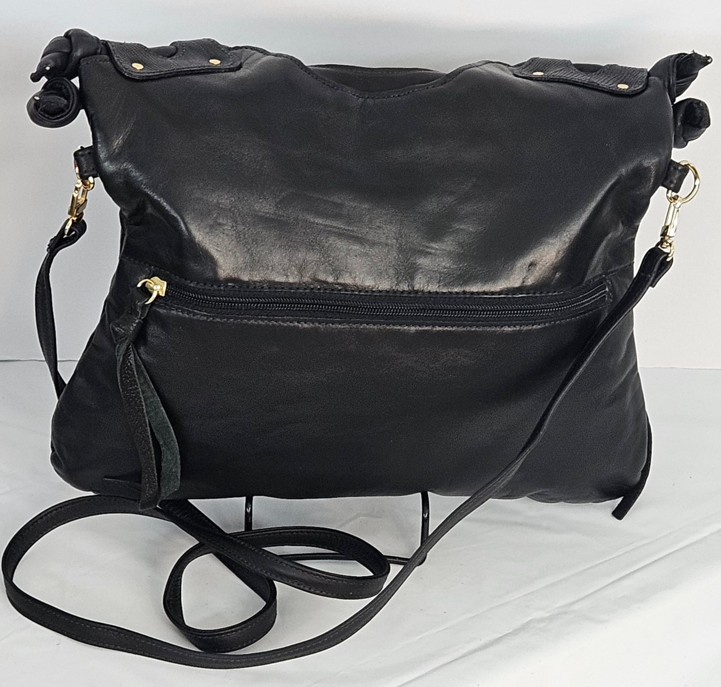 Black Genuine Leather bag #TR11-12.Made in USA.