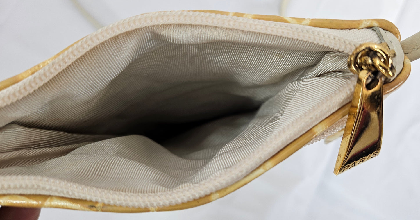 Beige with light yellow Crocodile Look Genuine Leather Handbag.Tr#p150Blyc.(101724)