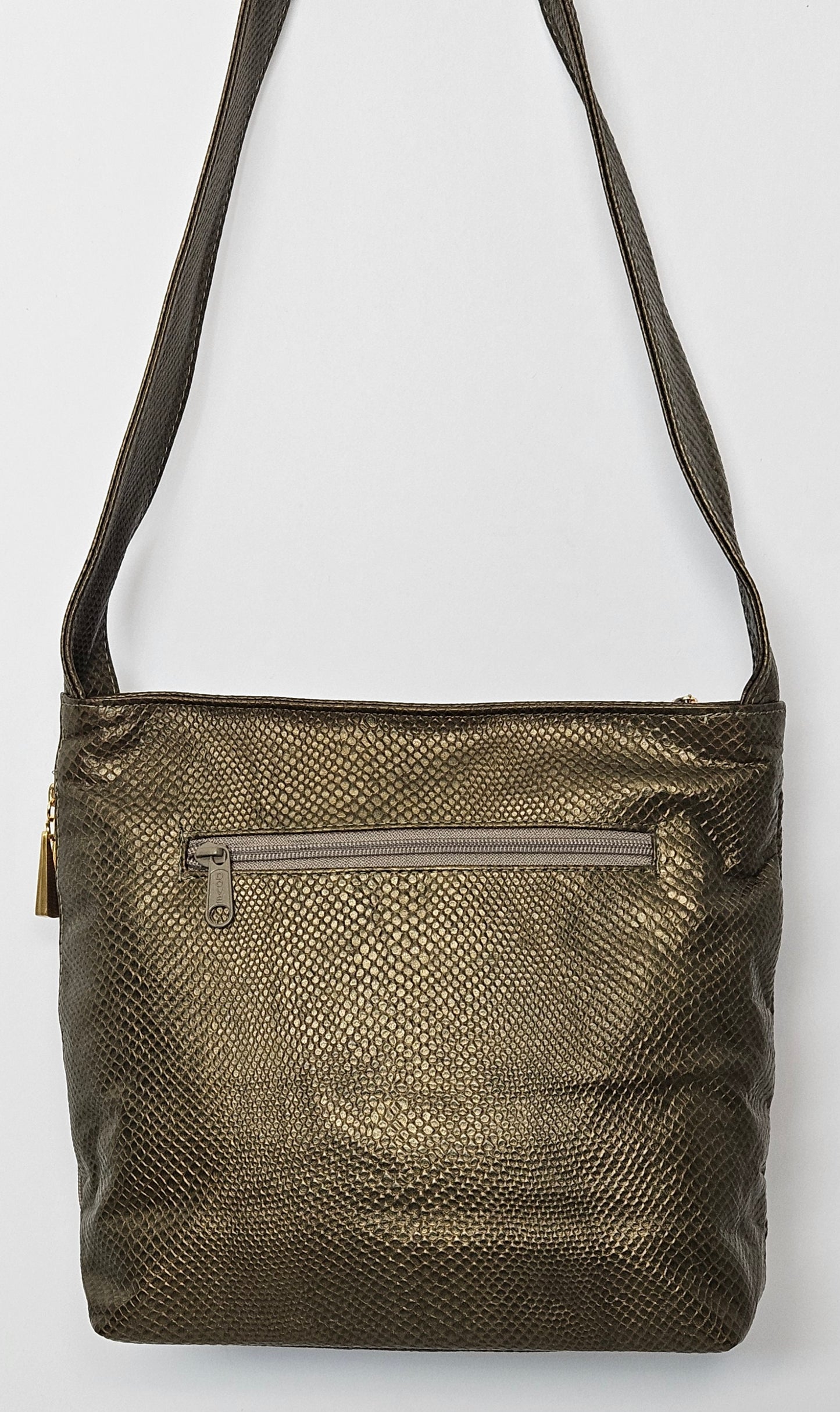 Pewter Snakeprint Leather handbag #TR843Pewterprint. Made in USA.