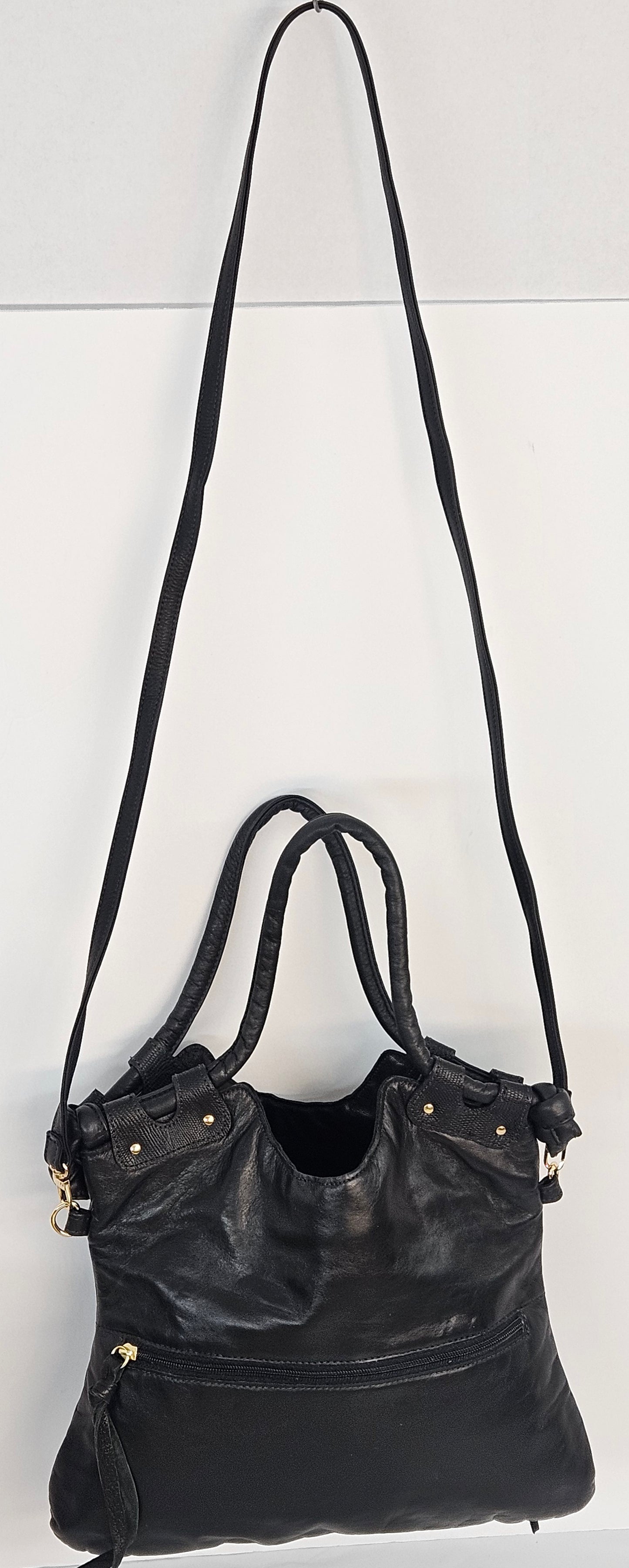 Black Genuine Leather bag #TR11-12.Made in USA.