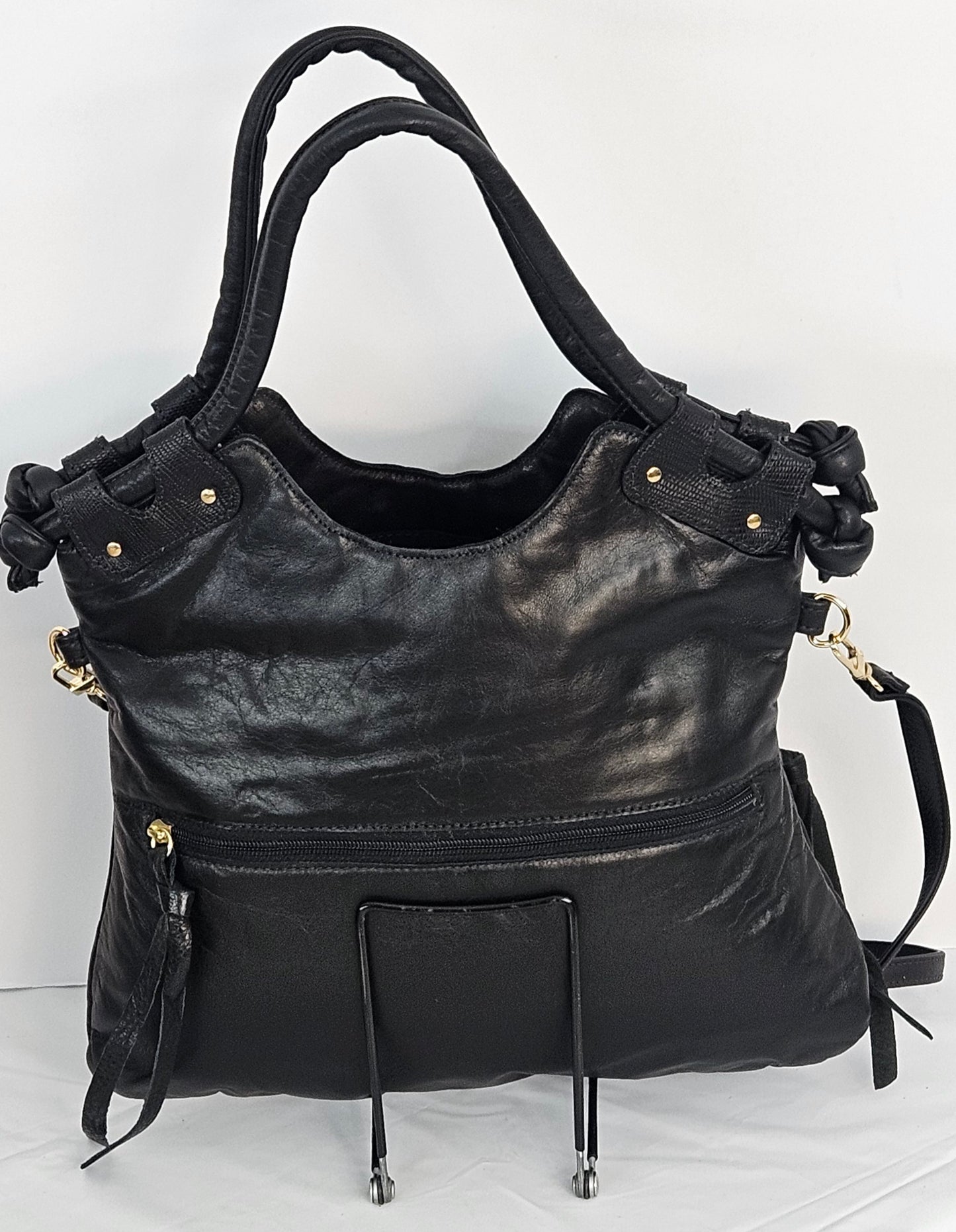 Black Genuine Leather bag #TR11-12.Made in USA.