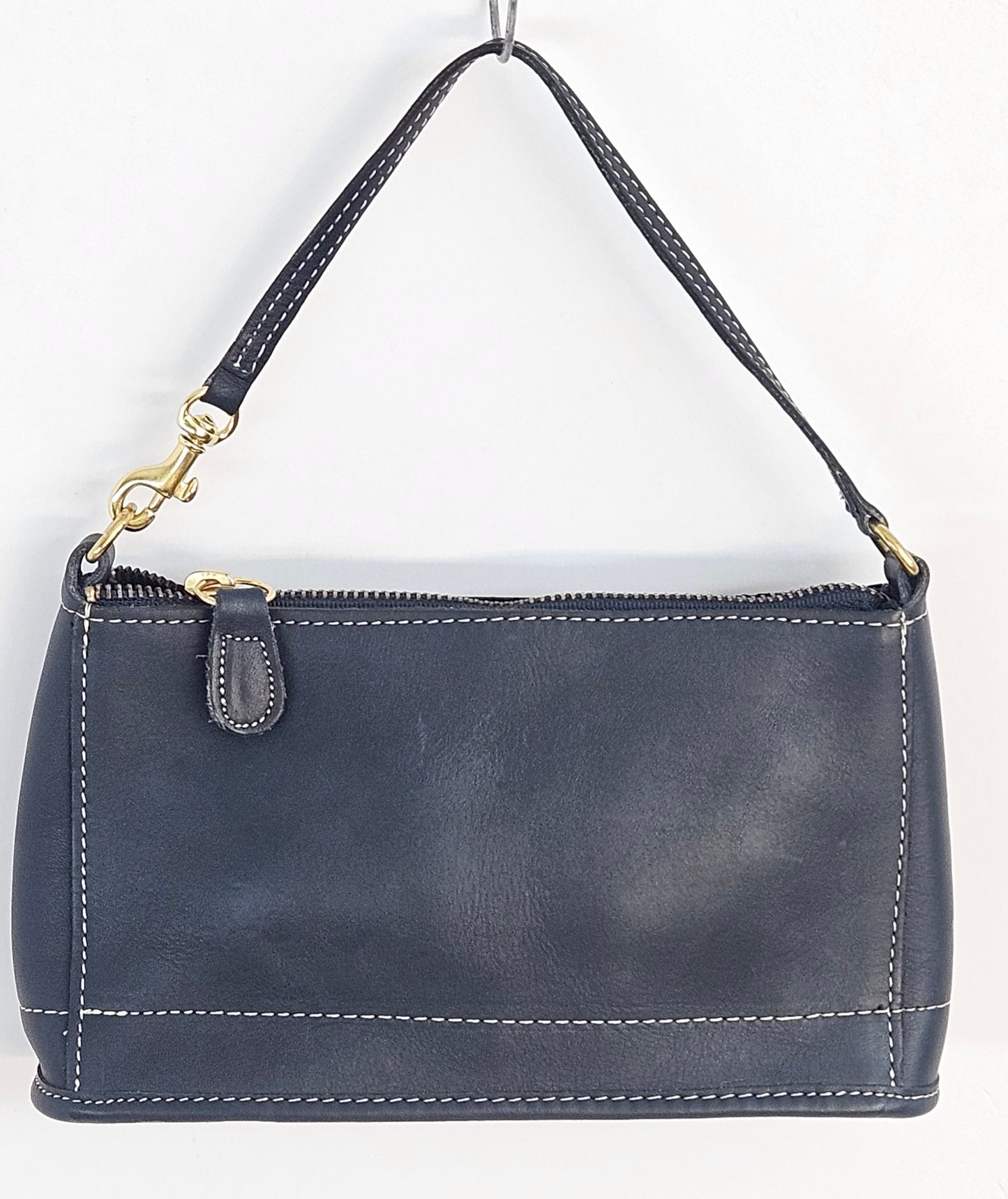 Navy Cowhide Genuine Leather wrist Handbag.TRH8Navy.