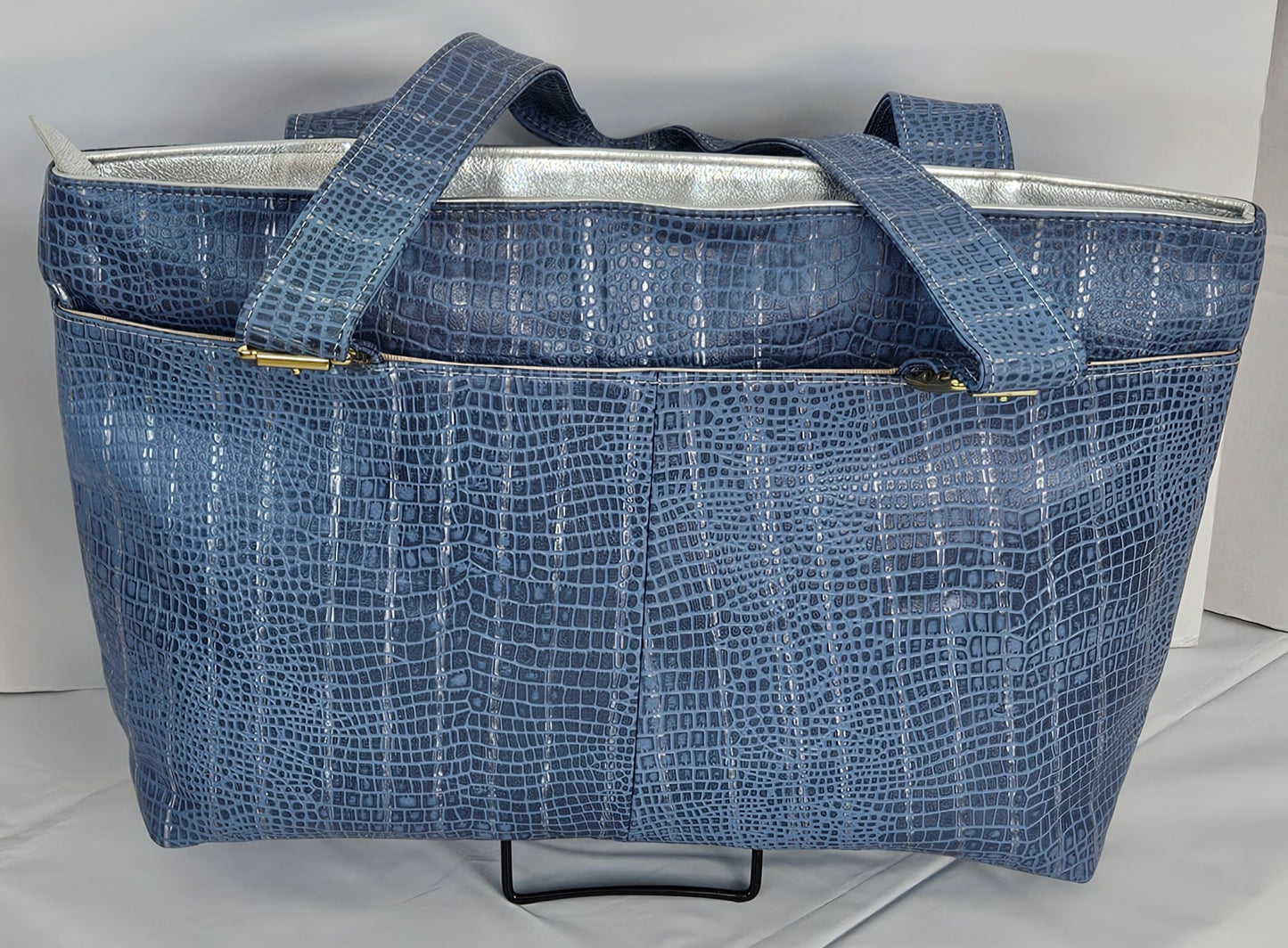 Denim blue print Genuine Leather bag #TR11-13.Made in USA(031525)