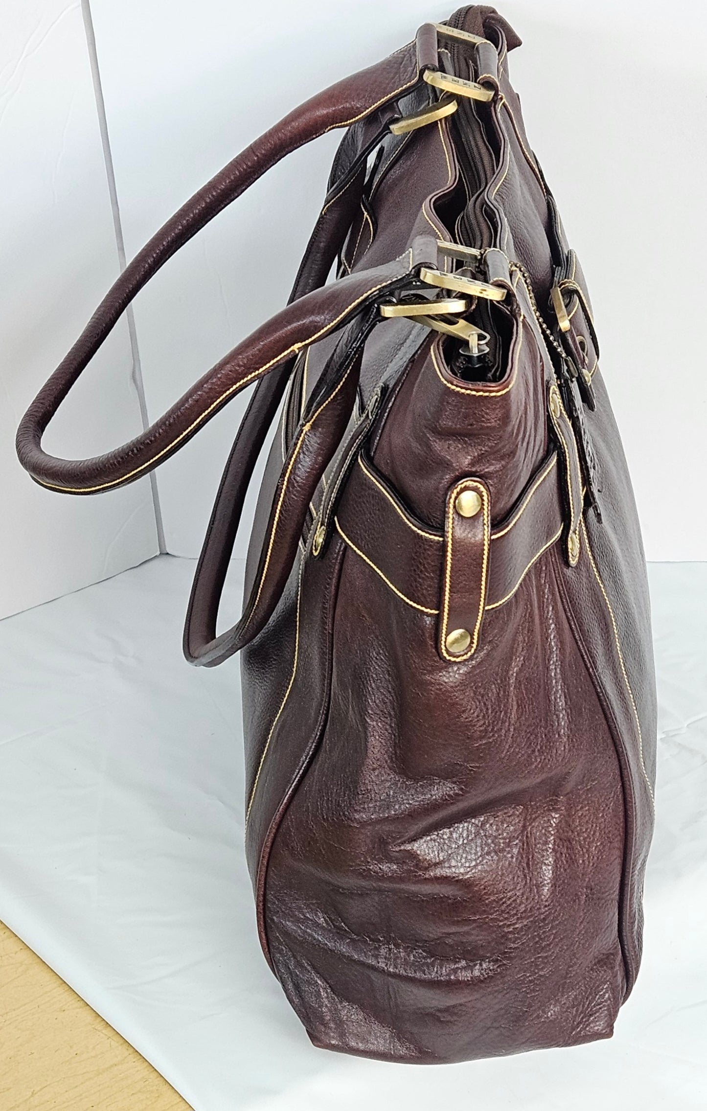 Wine Genuine Leather Handbag #TRA4 wine 3 compartment