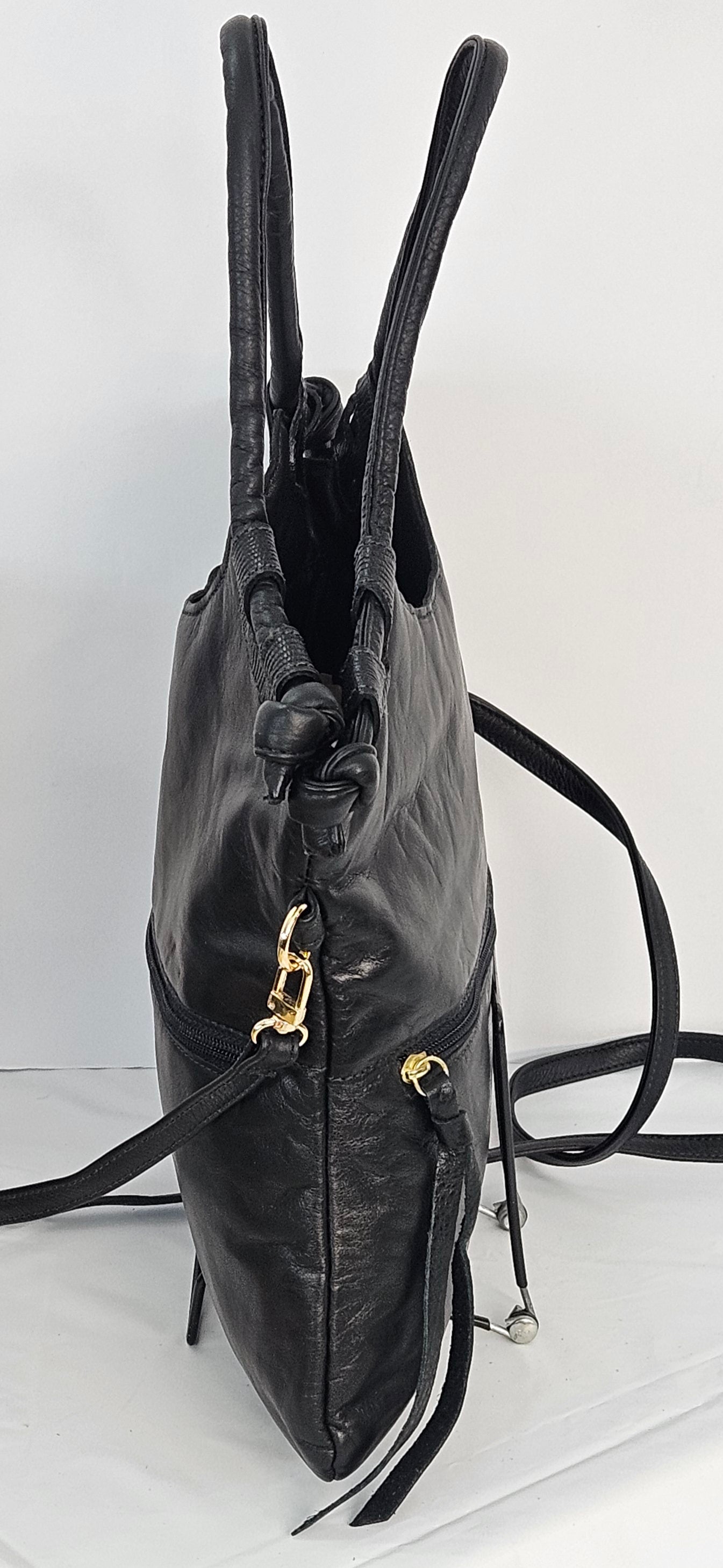 Black Genuine Leather bag #TR11-12.Made in USA.